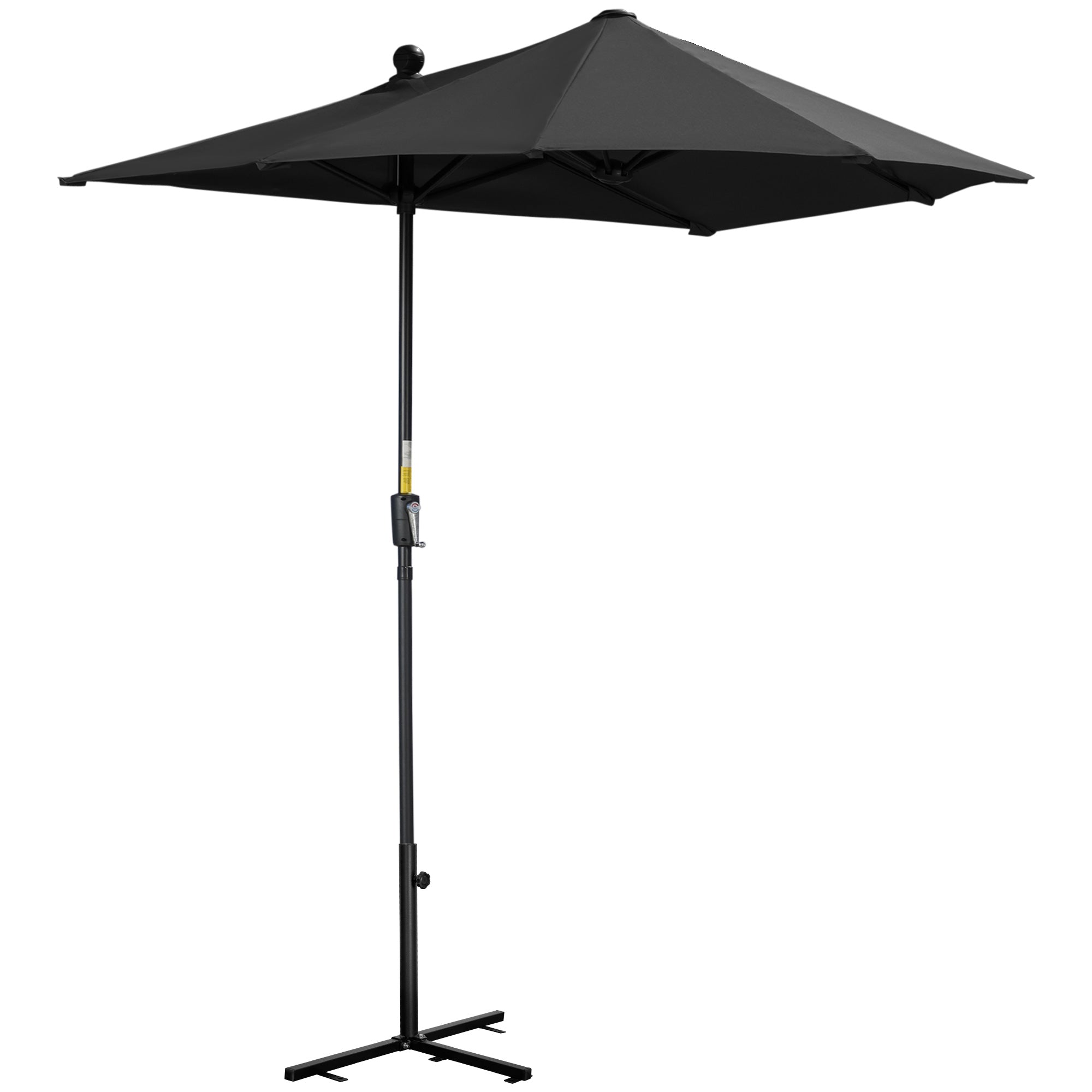 2 Metre Half Parasol With Crank Handle And Double-Sided Canopy - Black