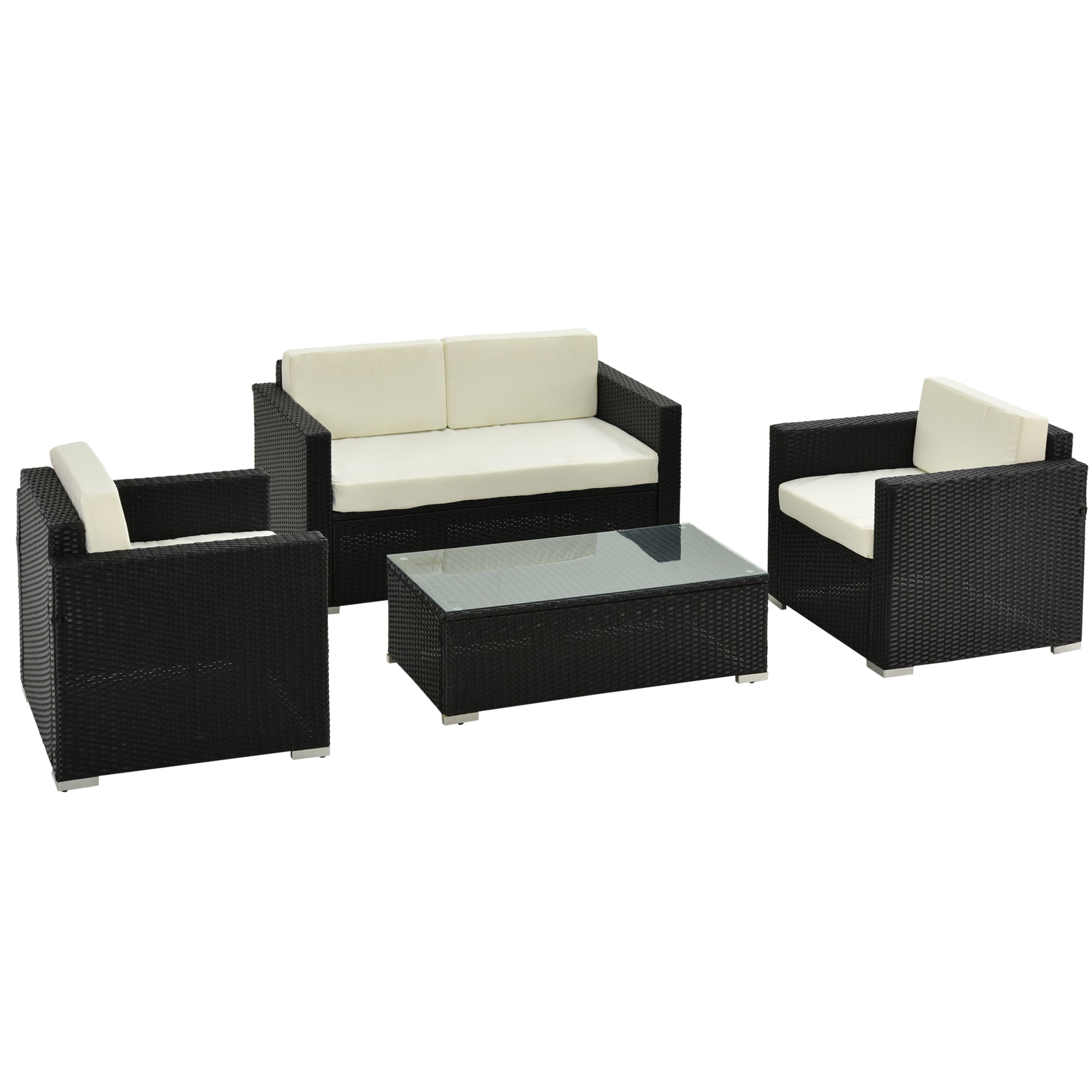 4-Seater Rattan Sofa Set With Steel Frame and Black Cushions