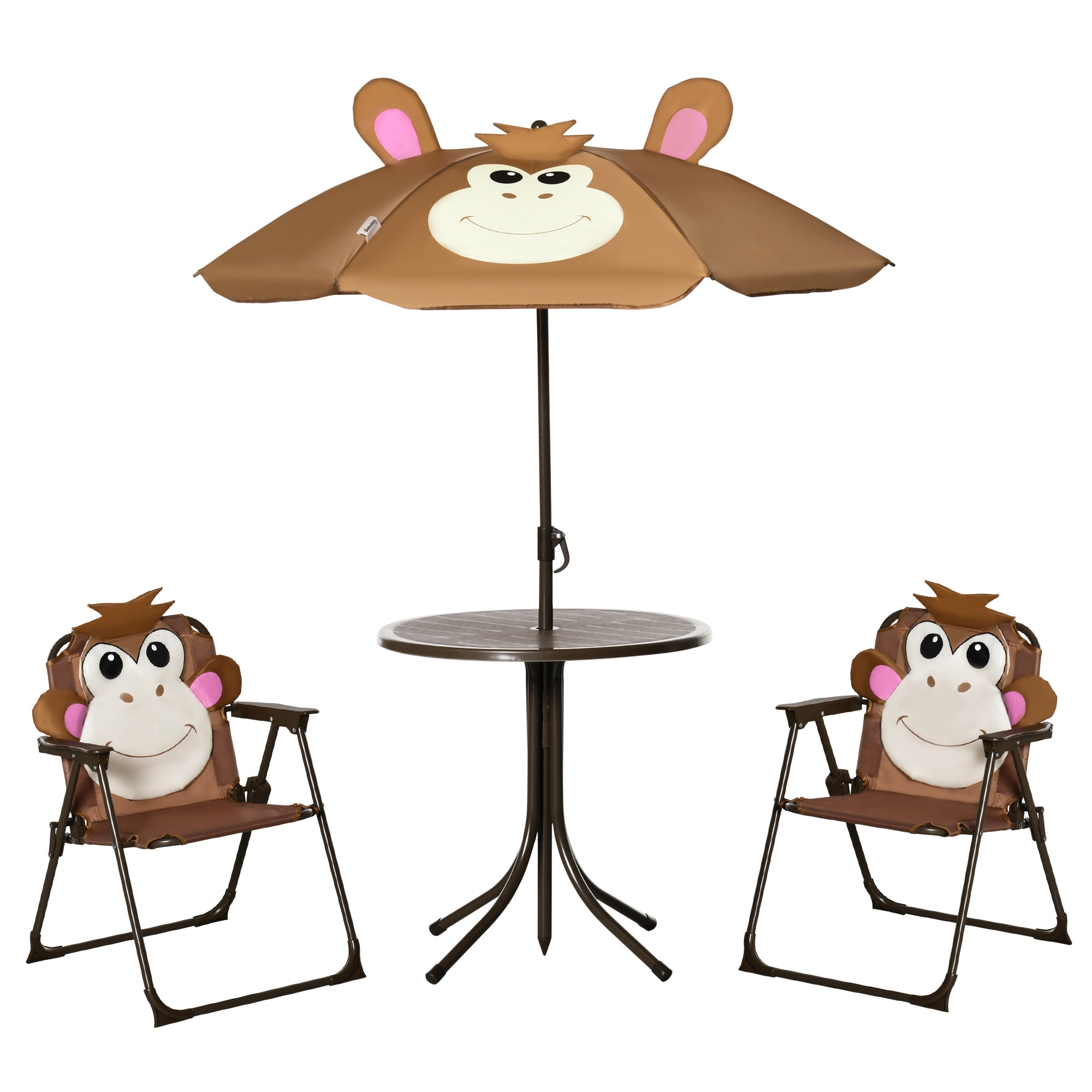 4 Piece Kids Outdoor Picnic Set with Adjustable Sun Umbrella Brown