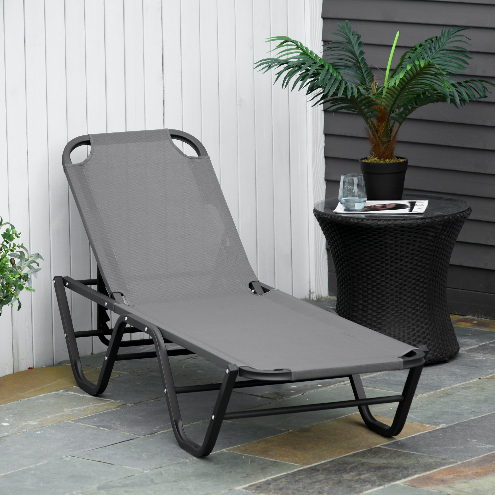 Sun Lounger Recliner with 5-Position Adjustable Backrest Grey