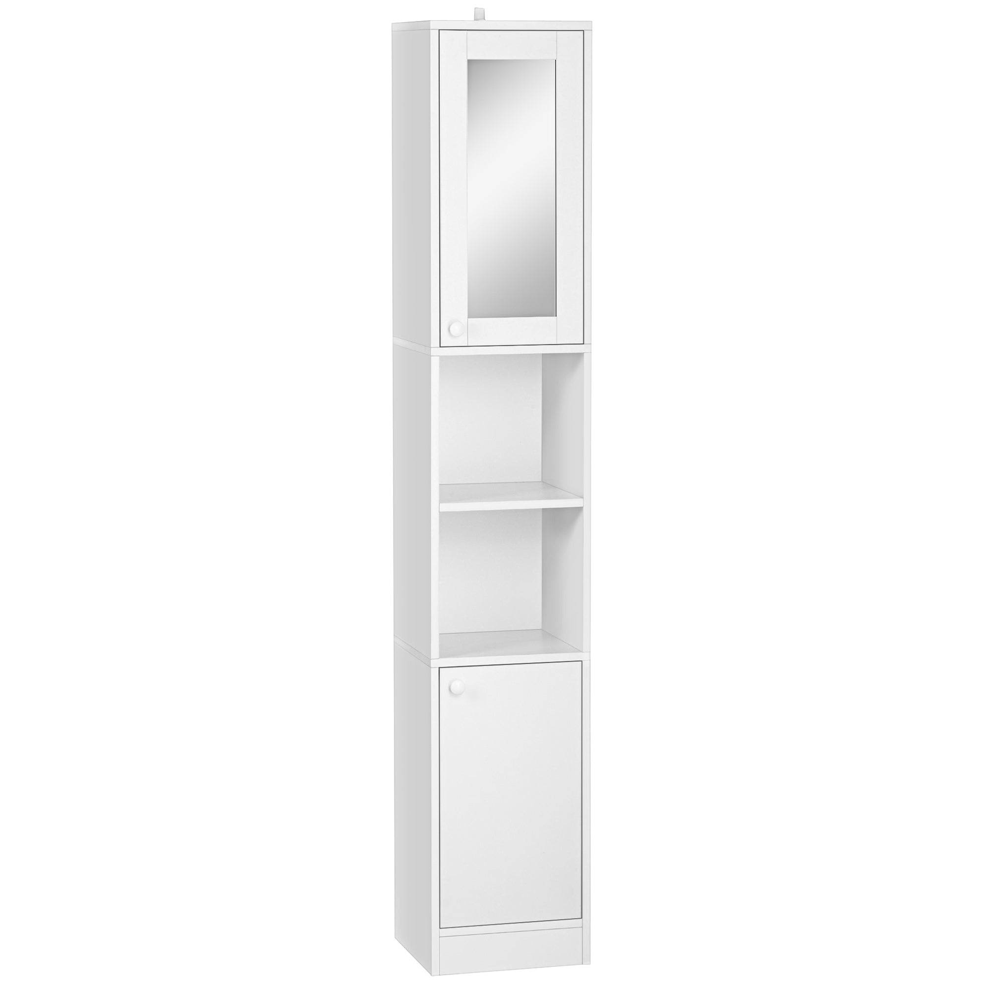 Tall Bathroom Storage Cabinet with Mirror and Adjustable Shelves - White