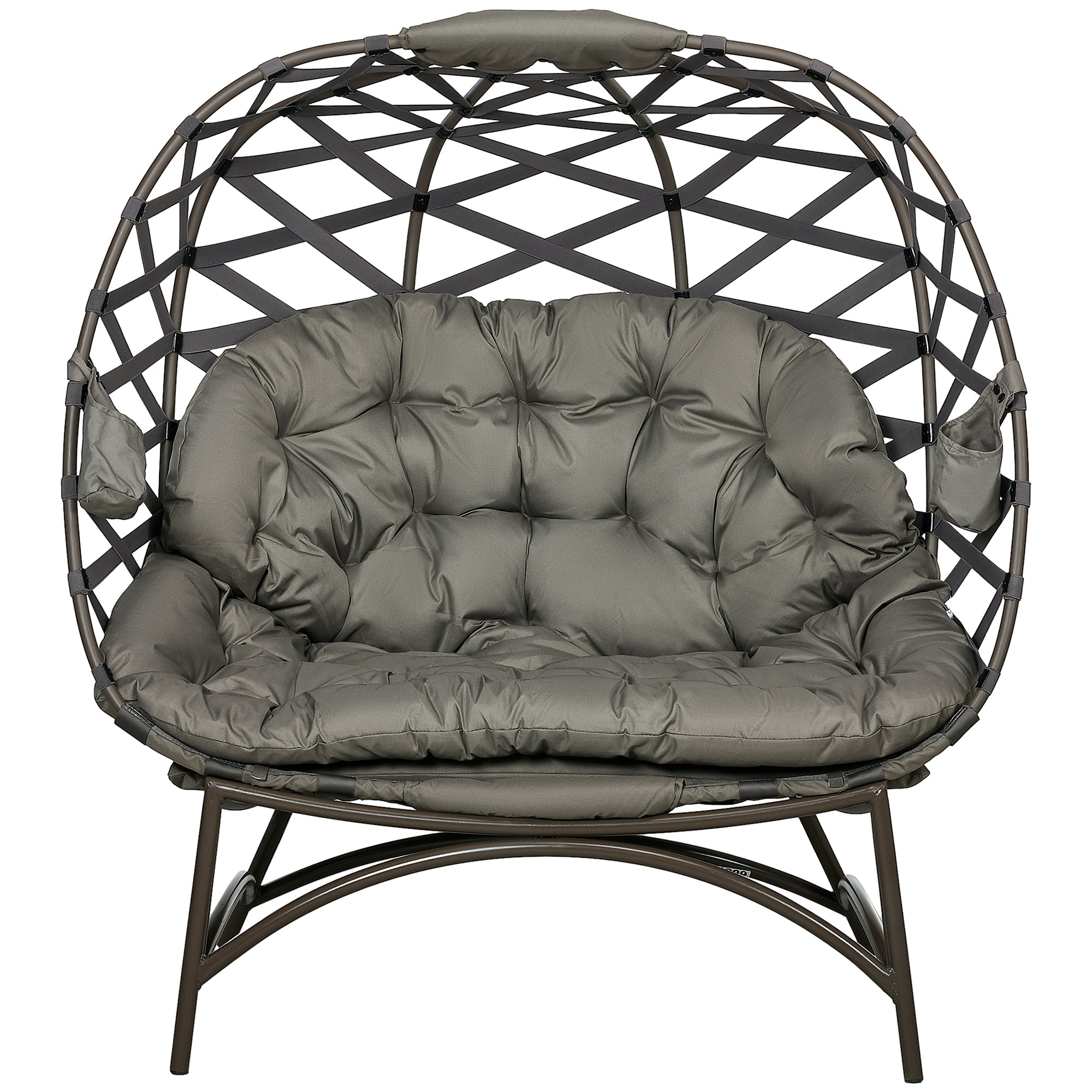 2 Seater Outdoor Egg Chair Set with Cushions and Cup Holders - Sand Brown