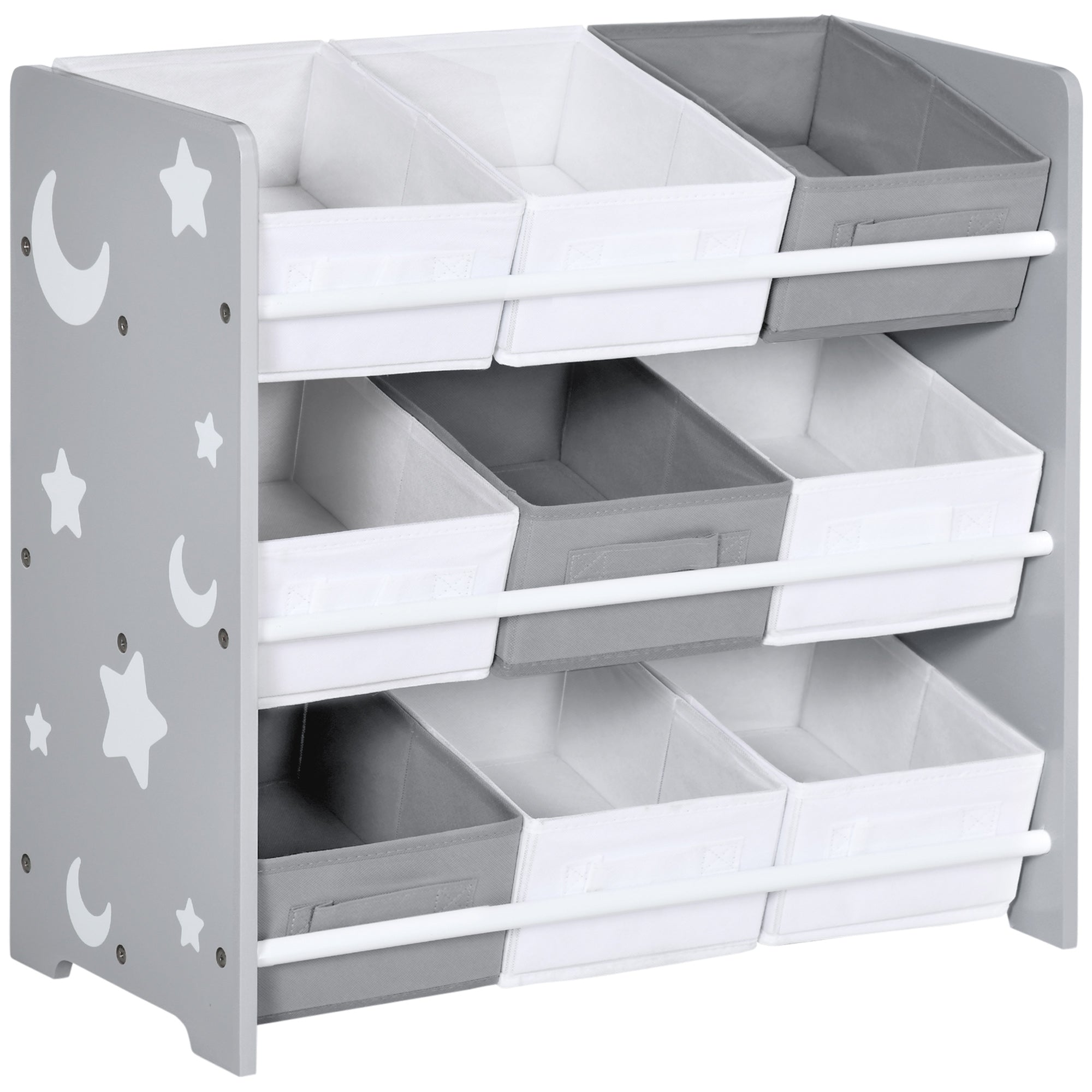 3 Tier Kids Storage Unit with 9 Baskets and Shelf - Grey White