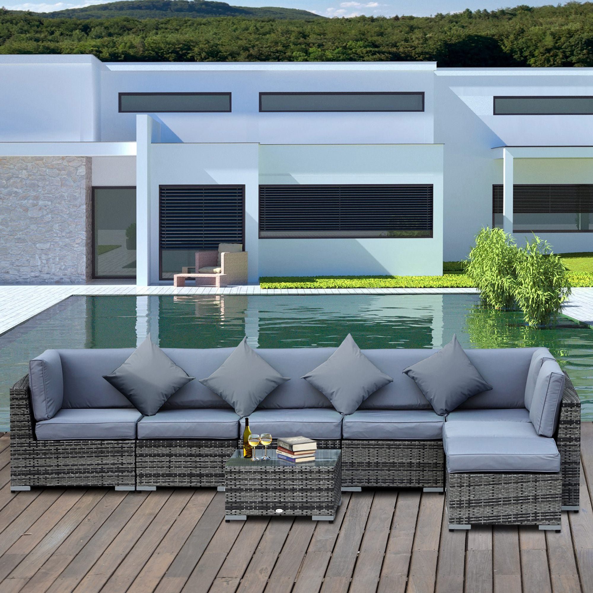 8 Piece Rattan Garden Sofa Set with Aluminium Frame and Coffee Table Grey