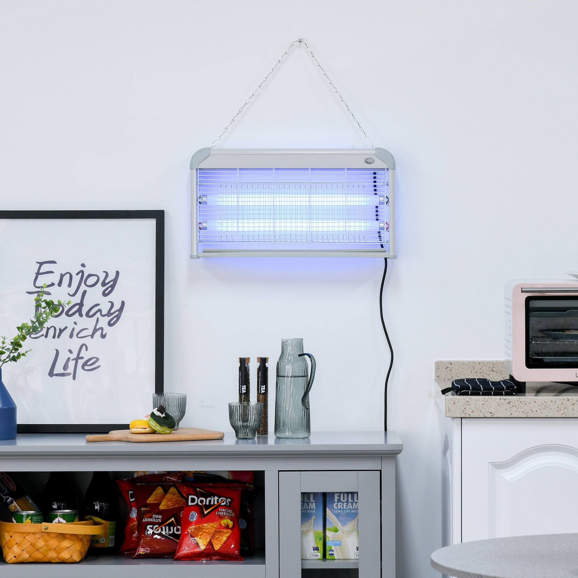 30W Electric Fly Mosquito Killer with 60m² Coverage, Free Standing & Wall Hanging - Grey