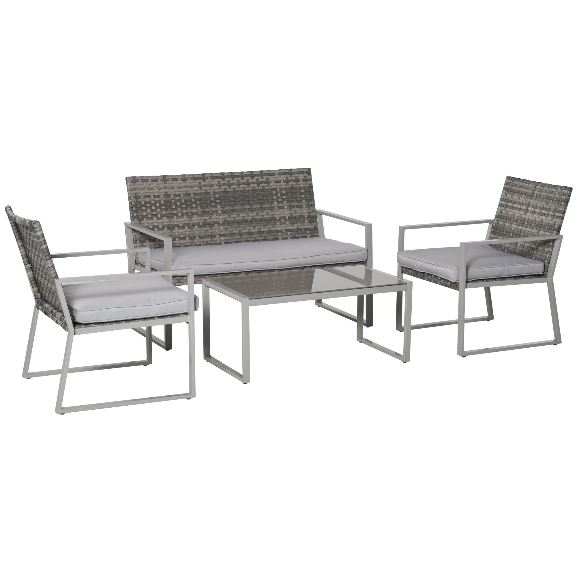 4 Piece Rattan Garden Furniture Set with Cushions and Coffee Table - Brown