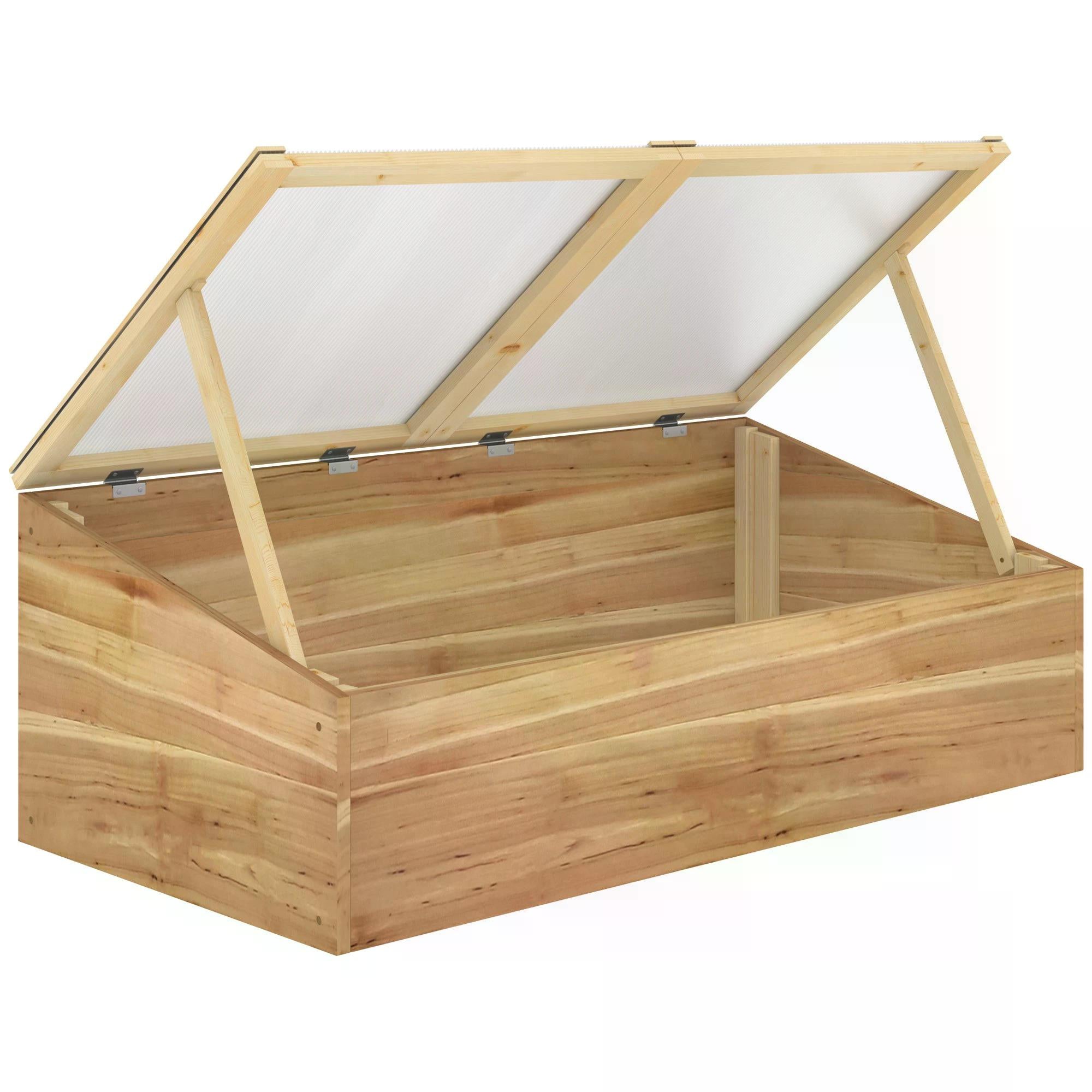 Wooden Cold Frame Greenhouse with Polycarbonate Roof Panels - Natural