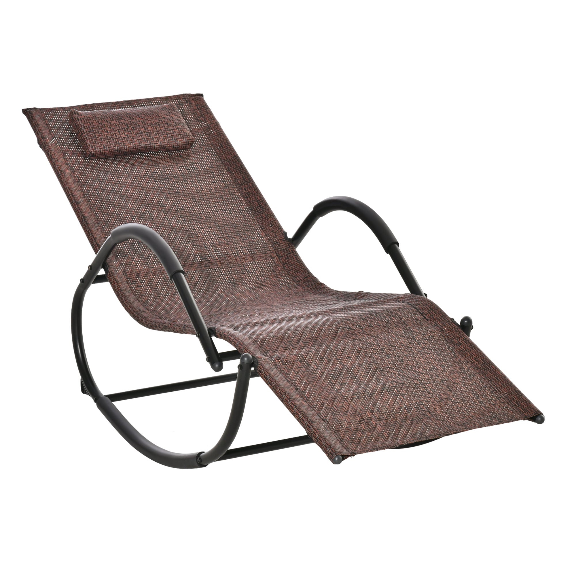 Zero Gravity Rocking Lounge Chair with Removable Pillow Rattan Effect Patio Recliner - Brown