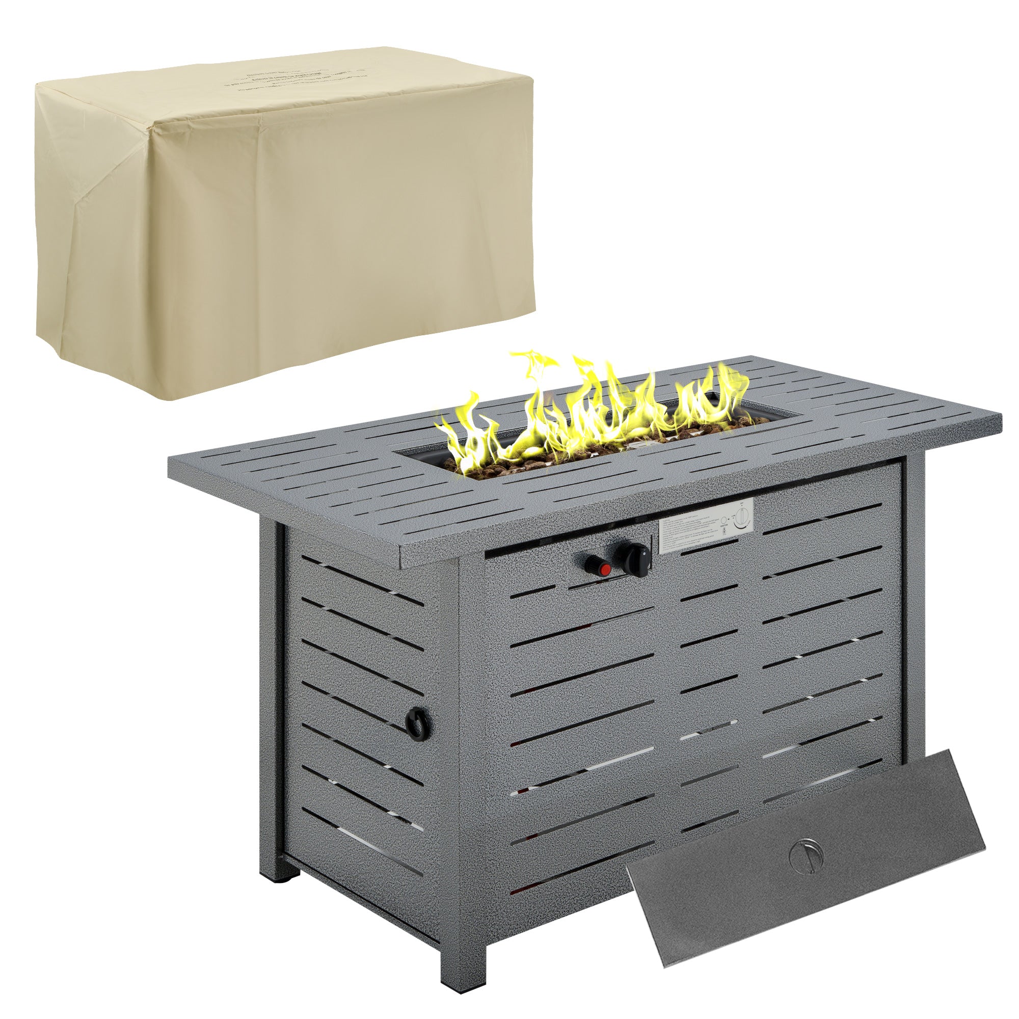 Propane Gas Fire Pit Table with 50000 BTU Burner and Protective Cover - Black
