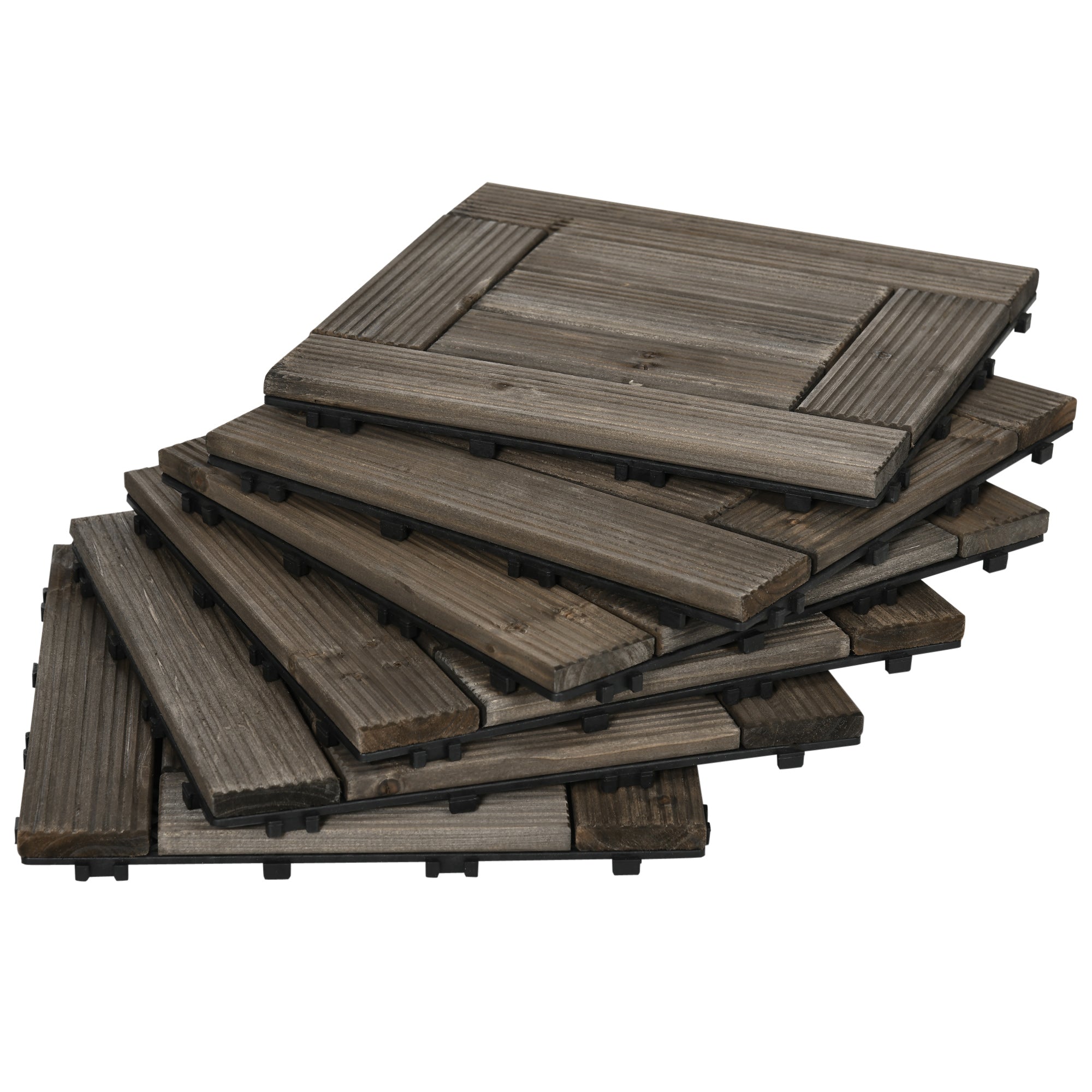27 Piece Wooden Interlocking Decking Tiles Set 2.5㎡ Coverage - Charcoal Grey