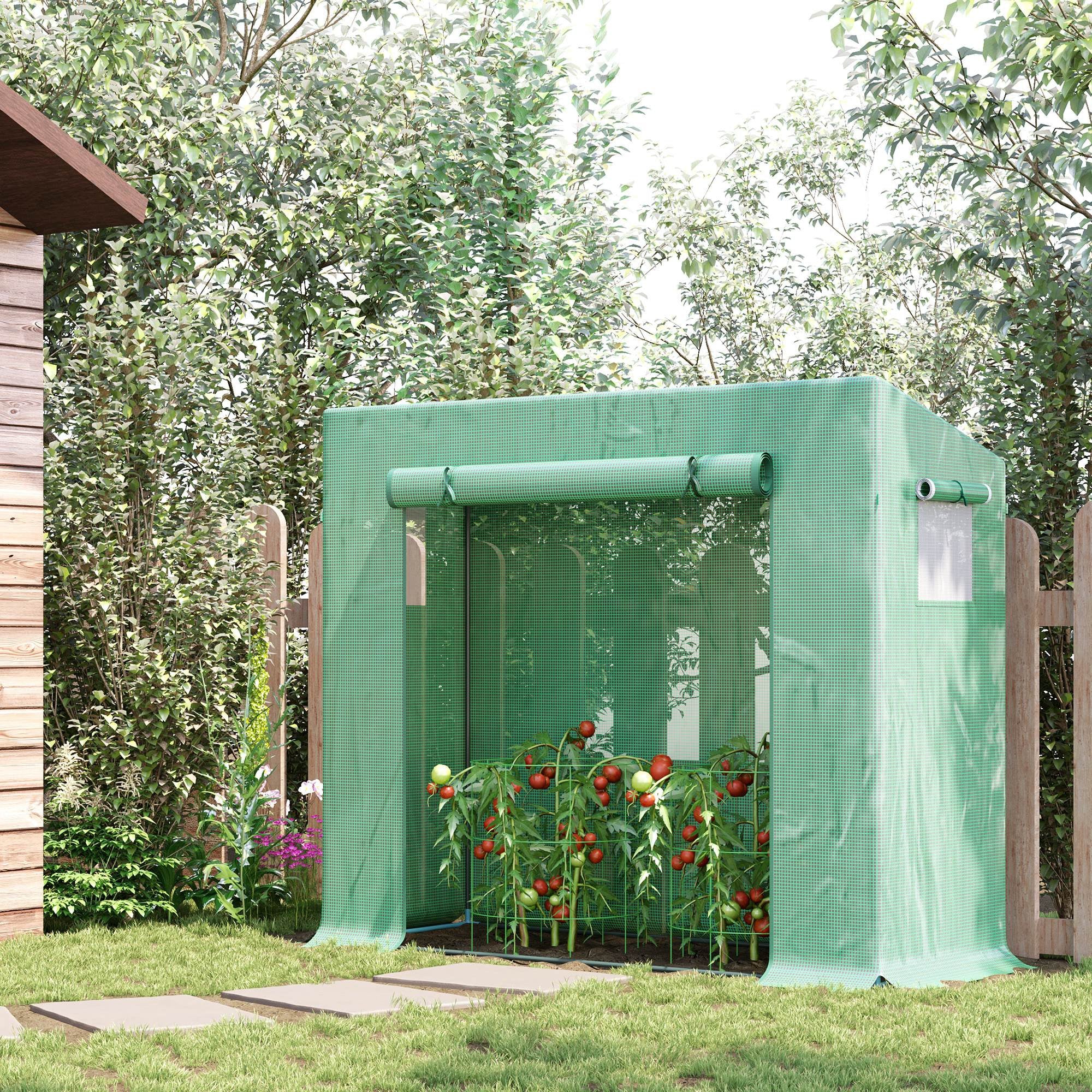 Walk-In Garden Greenhouse with PE Cover and Zipper Door - Green