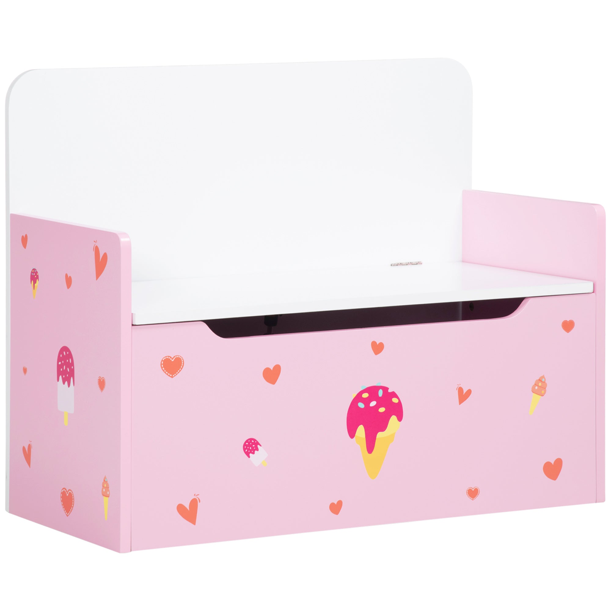 2-in-1 Wooden Toy Box and Storage Bench with Safety Rod - Pink