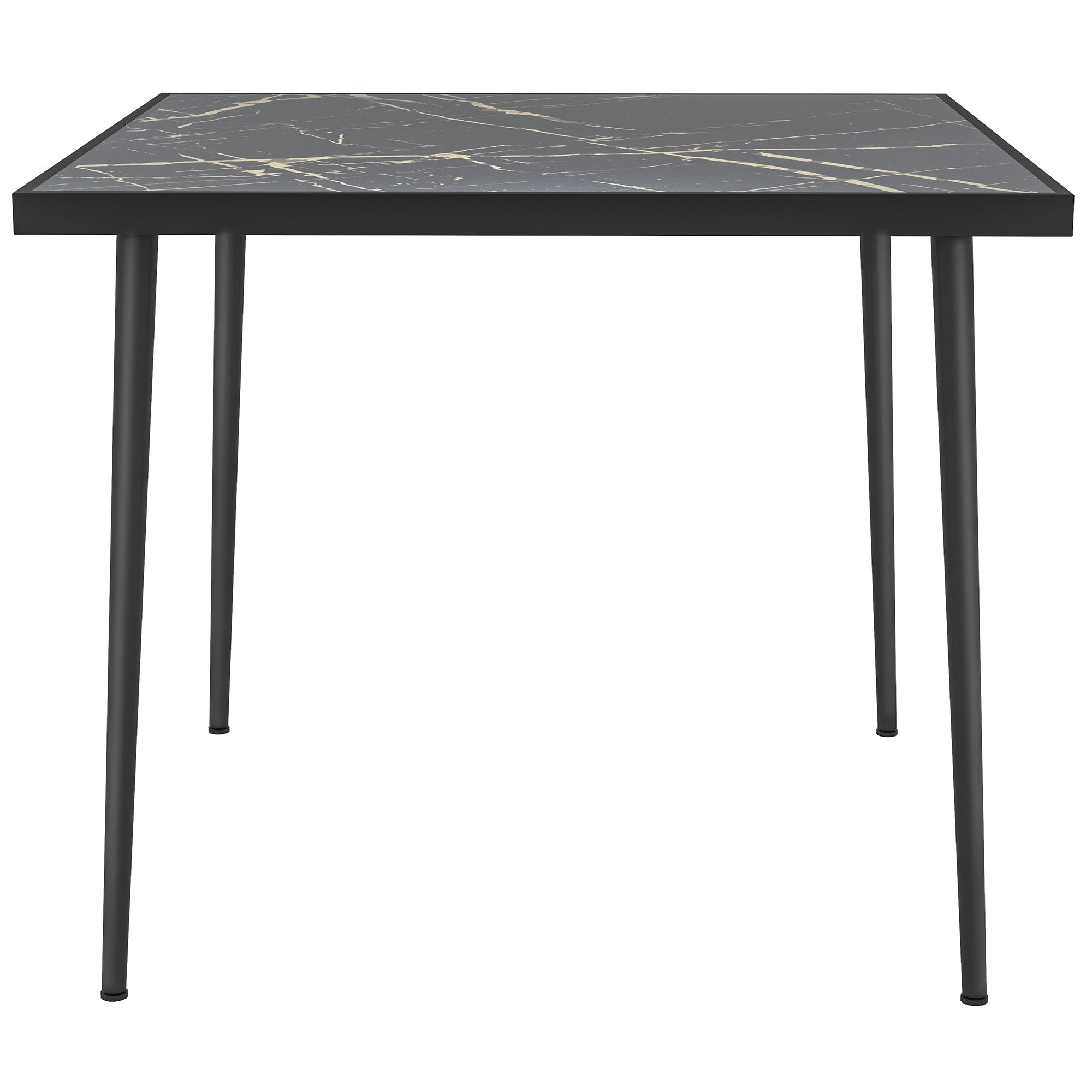 4 Seater Outdoor Dining Table with Marble Effect Tempered Glass Top - Black