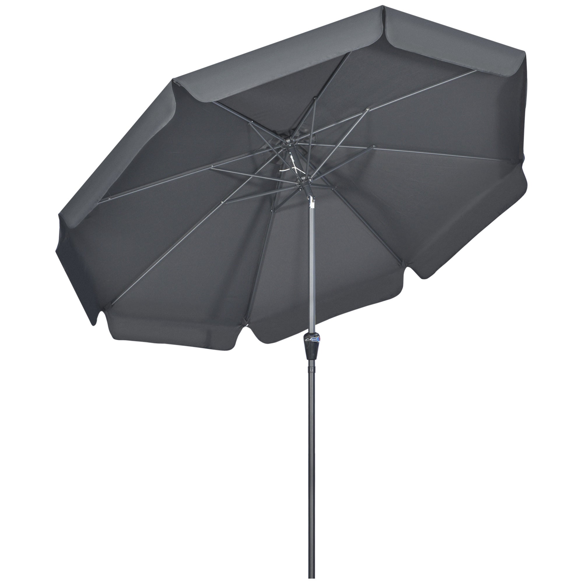 2.7m Patio Parasol Garden Umbrella with Tilt Crank & Ruffles, 8 Ribs - Black