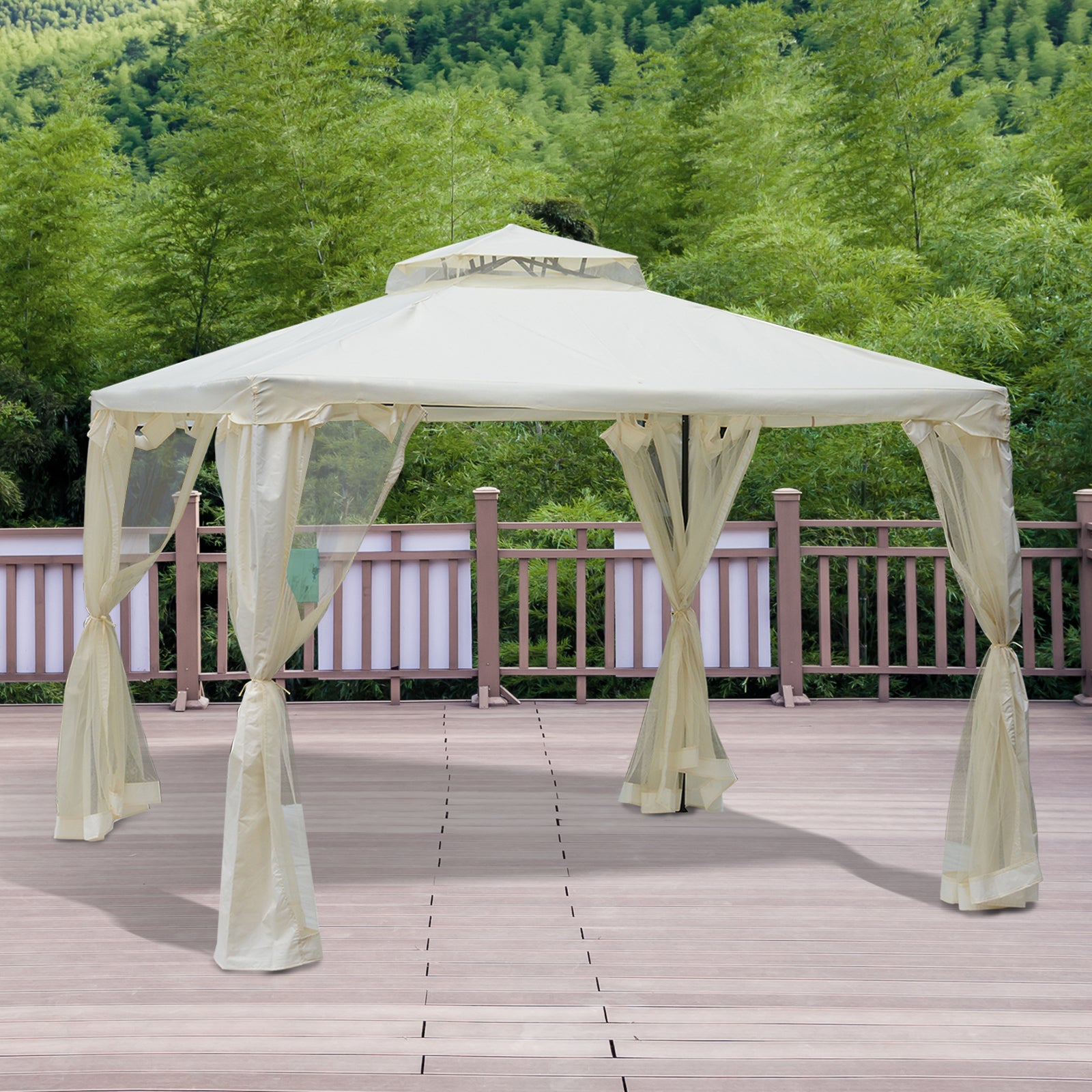3 x 3 Meter Metal Gazebo with Netting - Cream White Outdoor Shelter