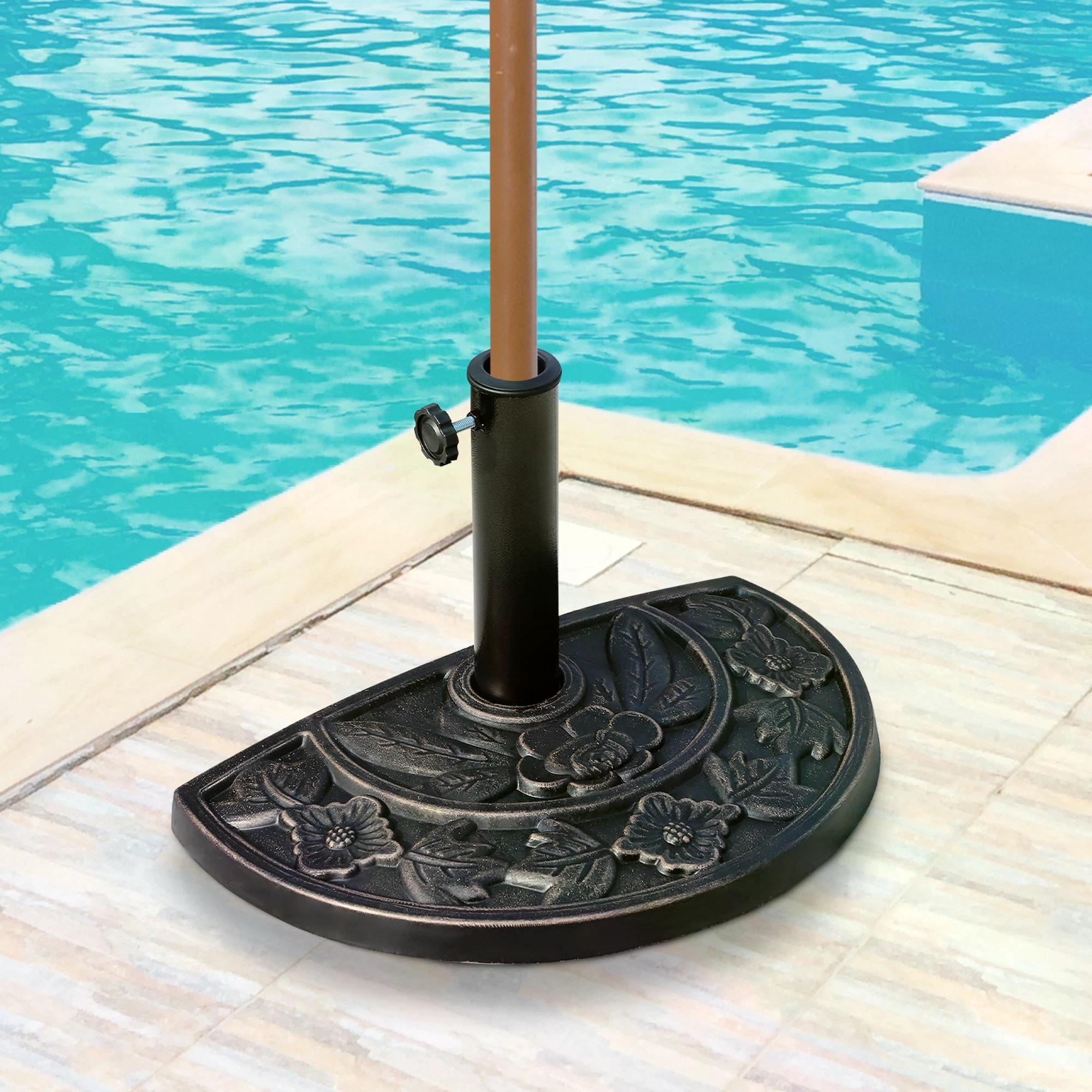 Heavy Duty Resin Parasol Base With Decorative Flower Pattern - Bronze