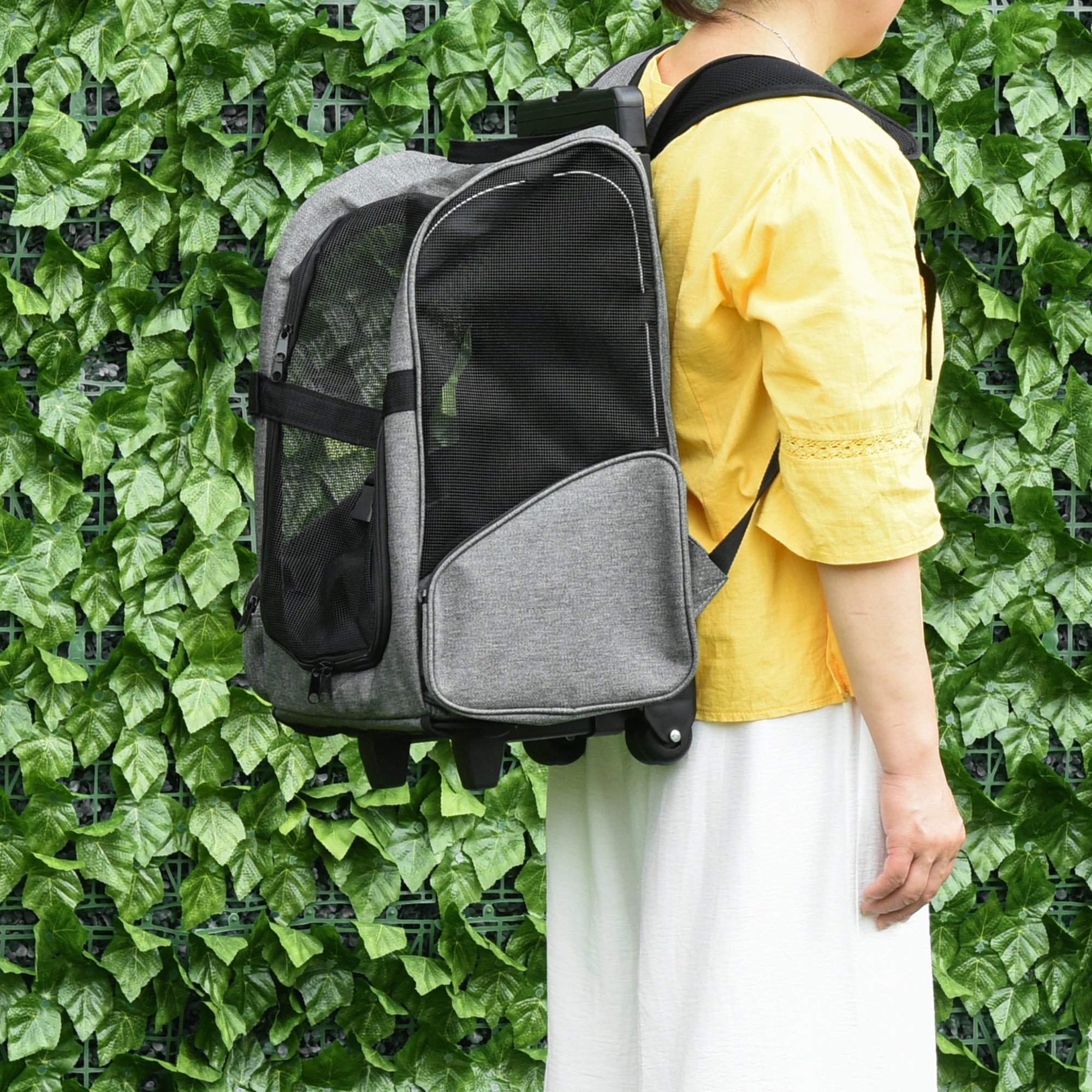 Travel Bag for Dogs 2-in-1 Pet Carry Backpack with Trolley and Telescopic Handle - Grey