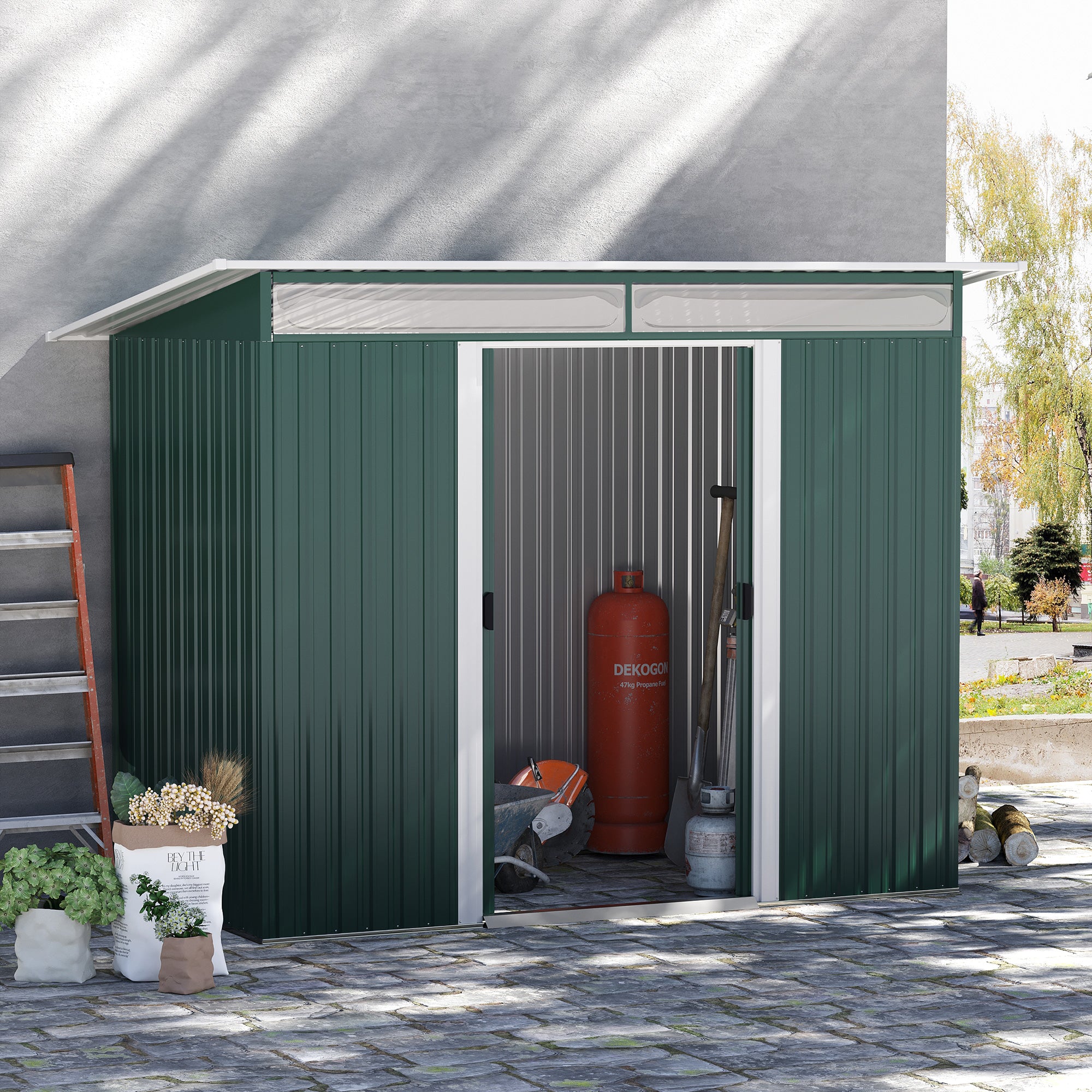 Metal Garden Shed with Ventilation and Clear Panels 260L x 133W x 200Hcm
