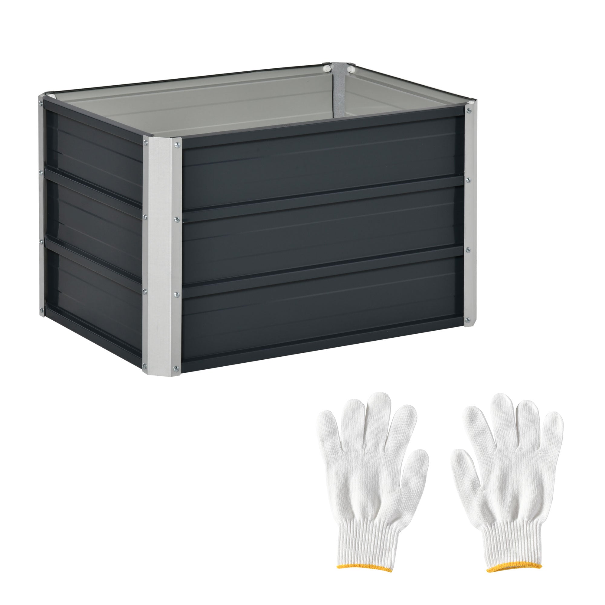 1 Piece Raised Metal Garden Bed with Gloves for Vegetables - Grey