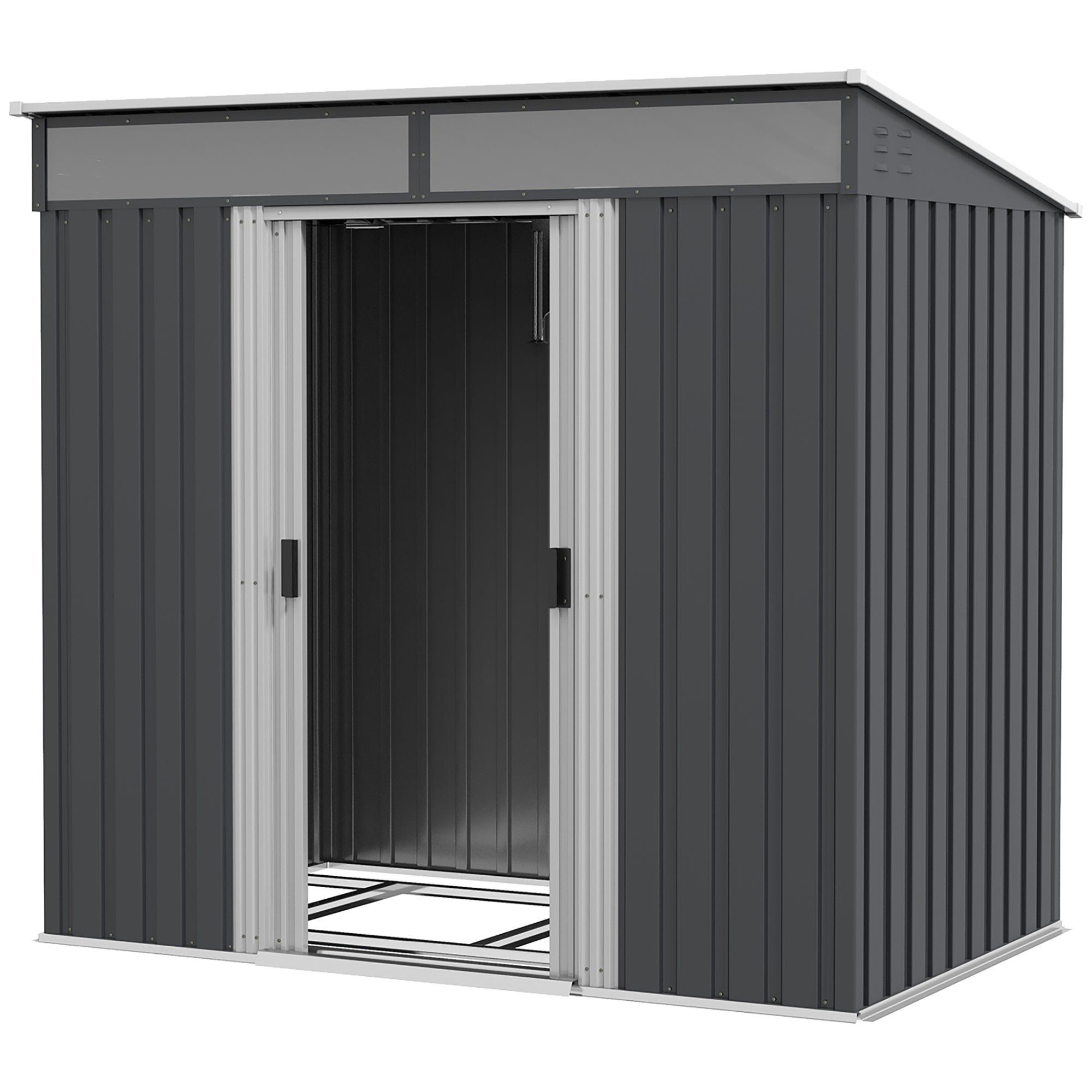 6.5 x 4FT Galvanised Metal Garden Shed with Lockable Double Sliding Doors - Grey
