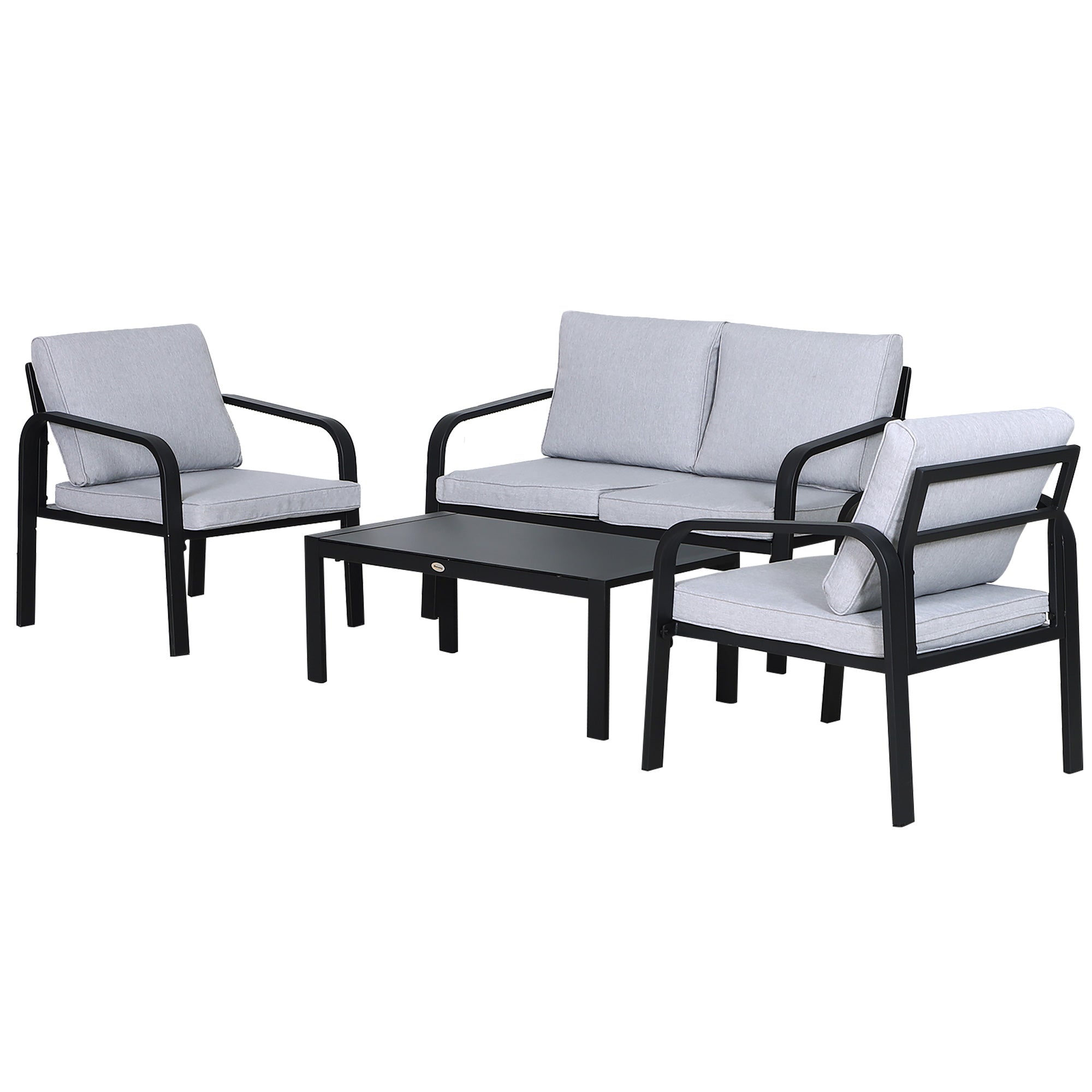 4 Piece Aluminium Frame Garden Dining Set with Foam Cushions Grey Black