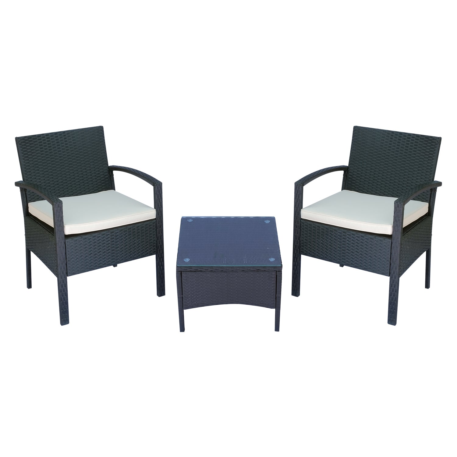 2 Piece Rattan Garden Bistro Set with Cushions - Black