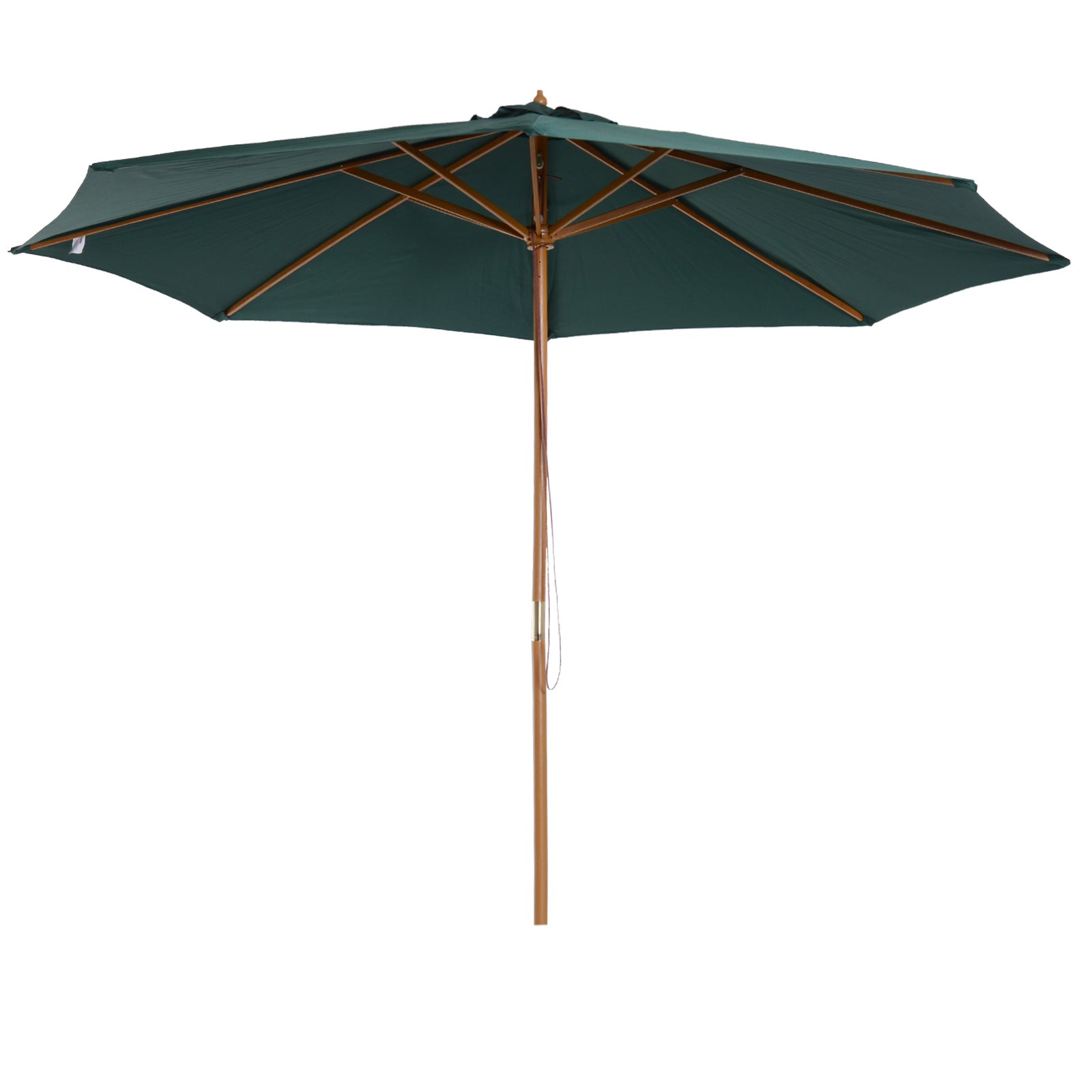 3 Metre Wooden Patio Umbrella with Pulley and Tilt Mechanism - Dark Green
