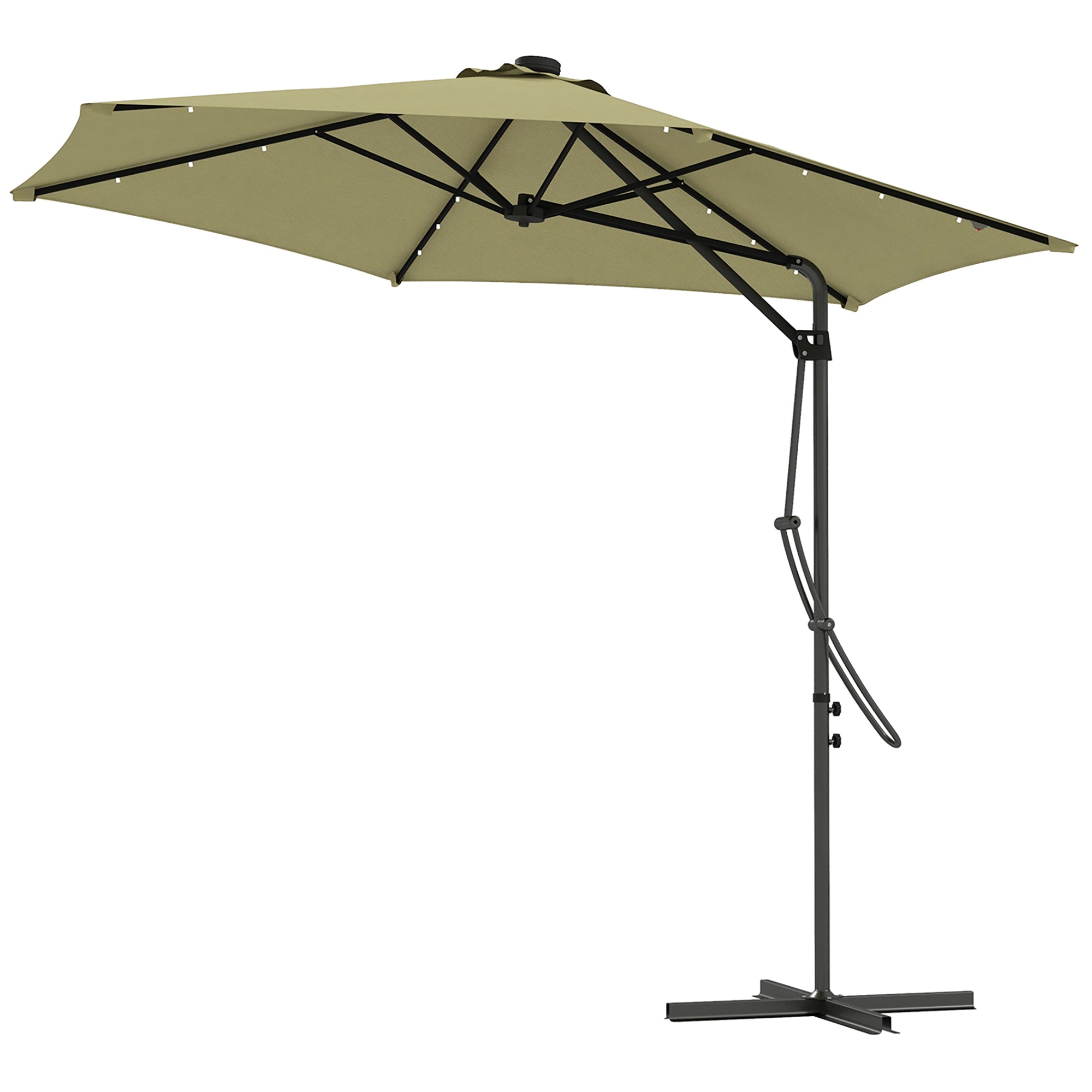3 Metre Cantilever Garden Parasol with Solar LED and Waterproof Cover Beige