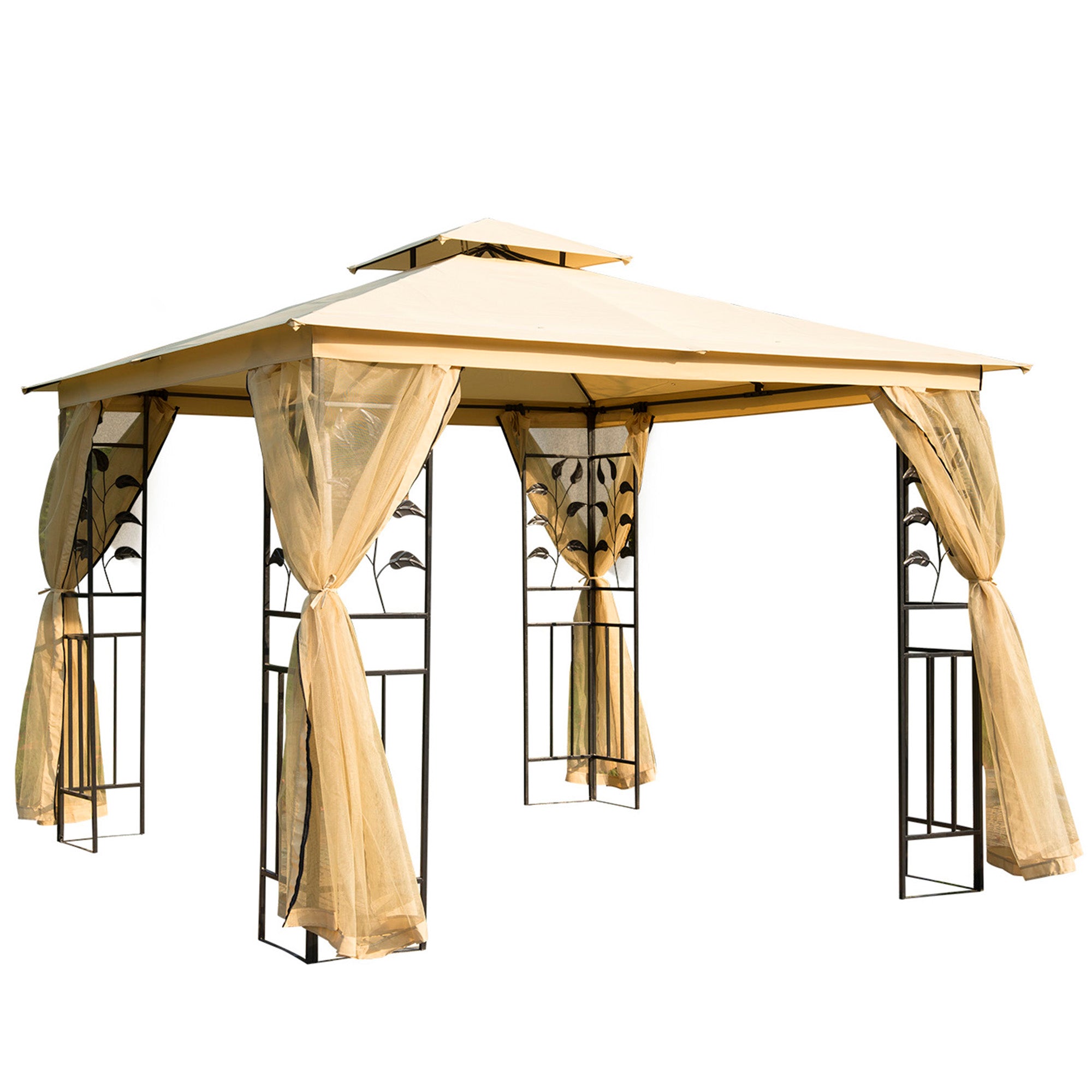 3x3 m Double Top Steel Gazebo with Canopy - Beige