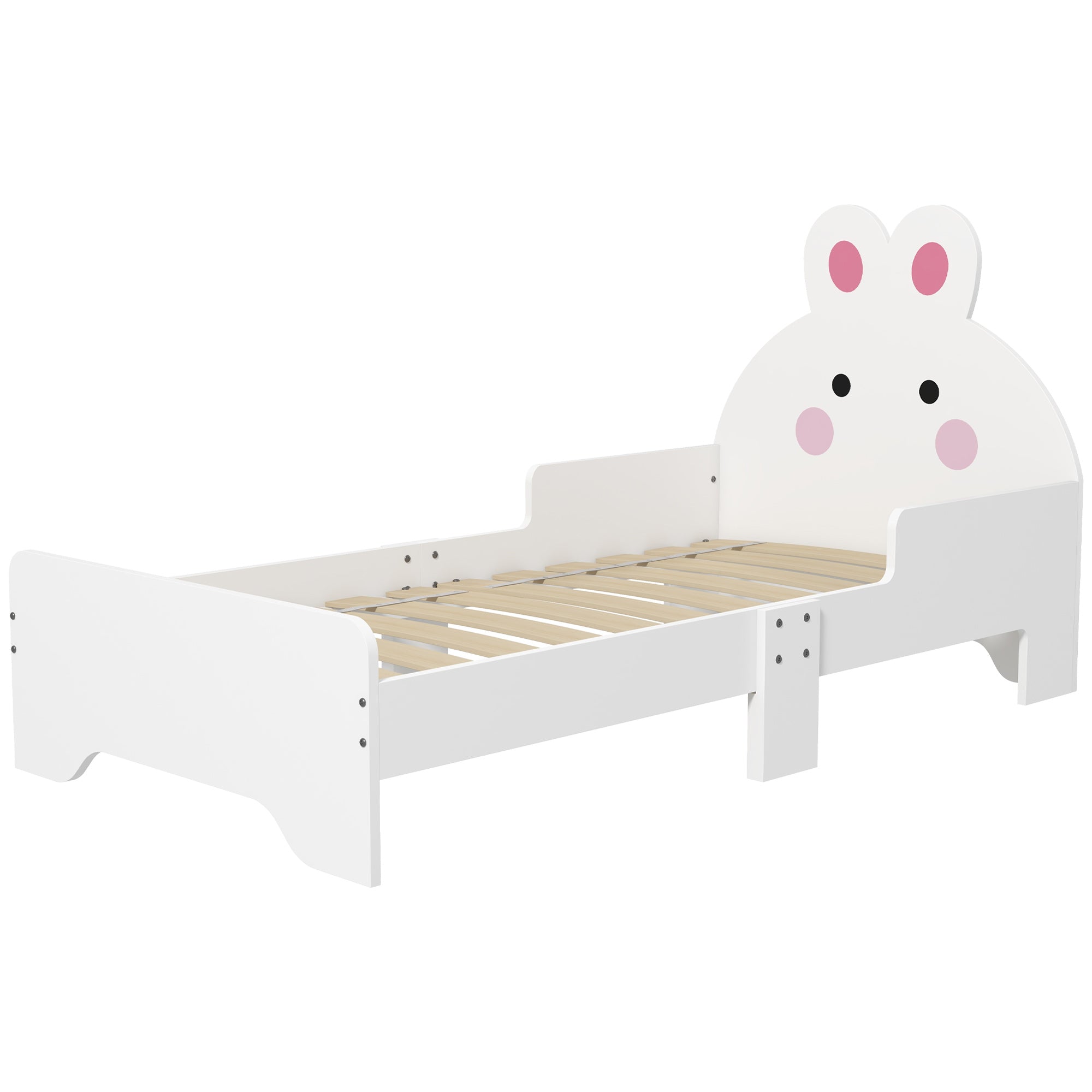 Toddler Bed Frame with Rabbit Design and Safety Rails - White