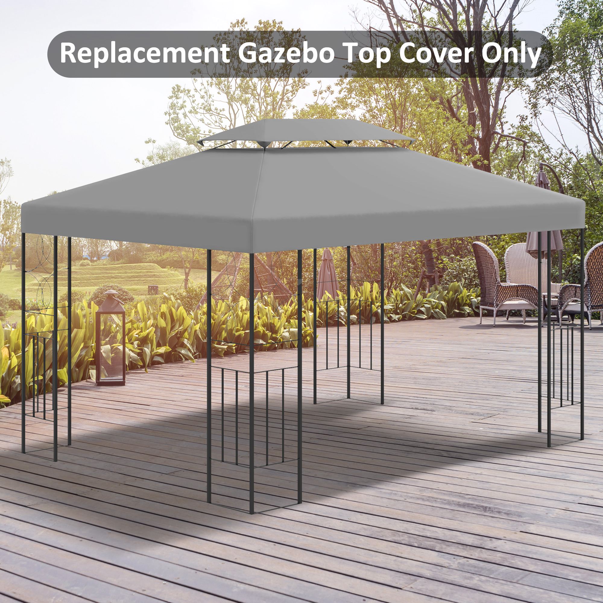 Durable UV Resistant Replacement Gazebo Roof Canopy - Light Grey