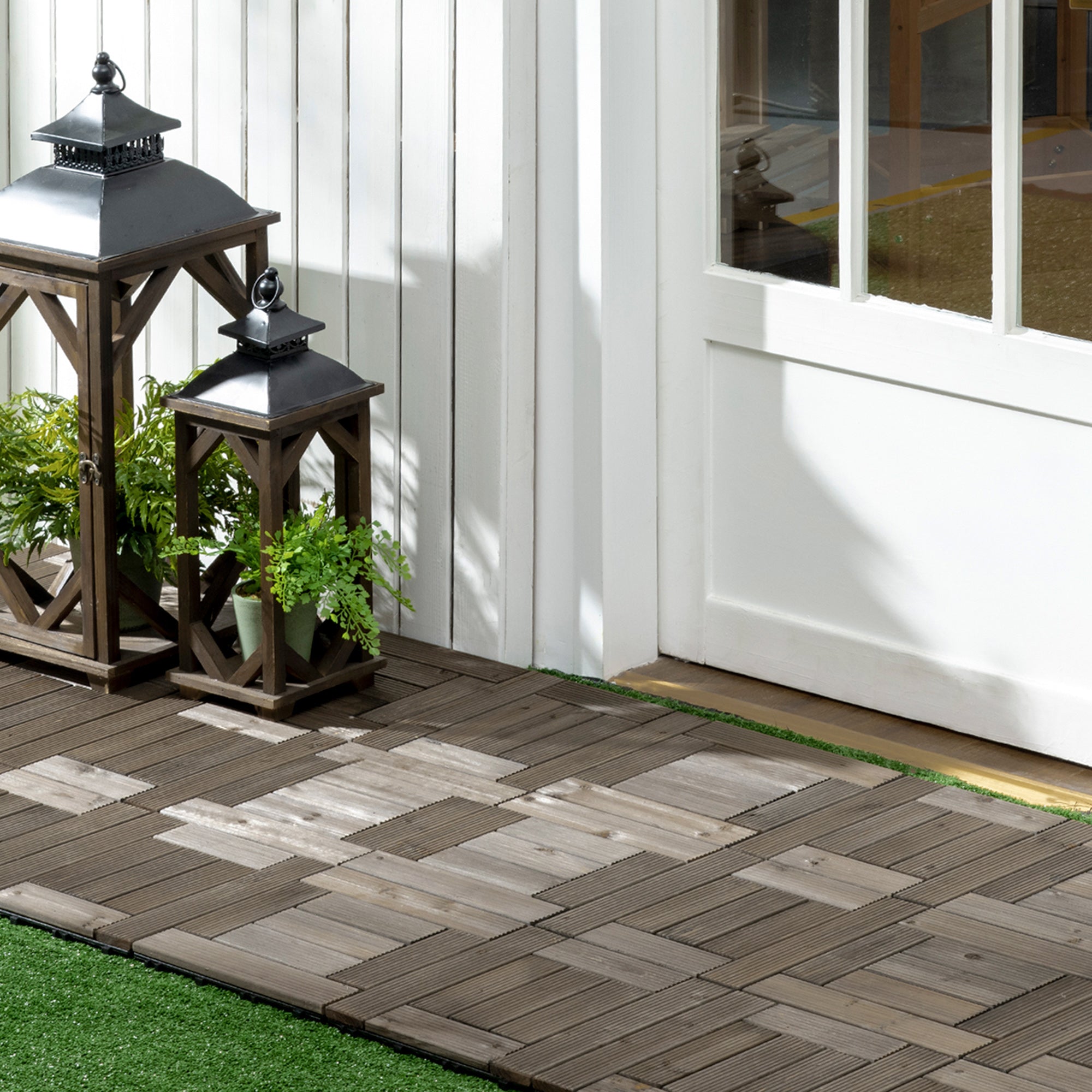 27 Piece Wooden Interlocking Decking Tiles Set 2.5㎡ Coverage - Charcoal Grey