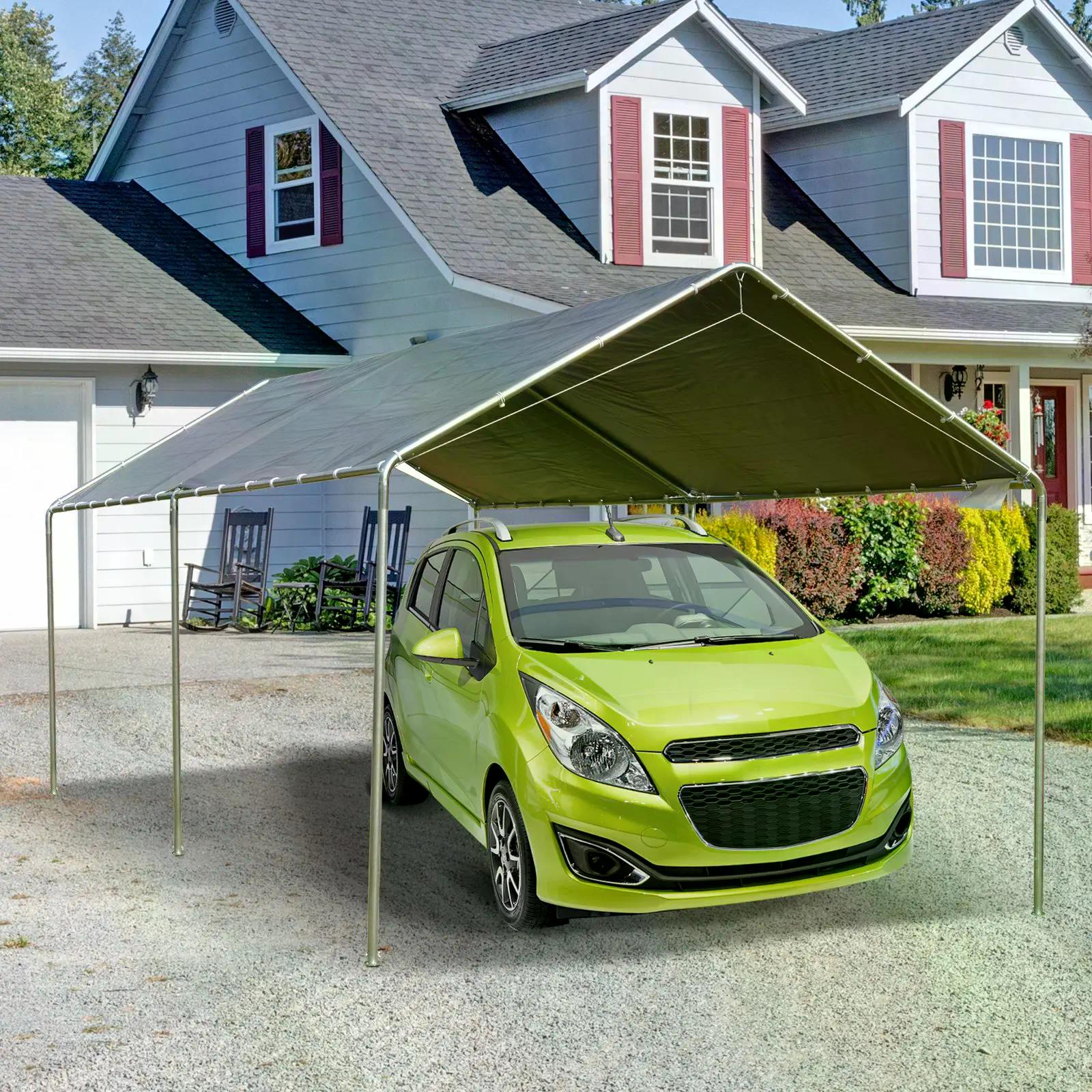 3 x 6m Heavy Duty Galvanised Steel Carport Shelter - Waterproof Grey