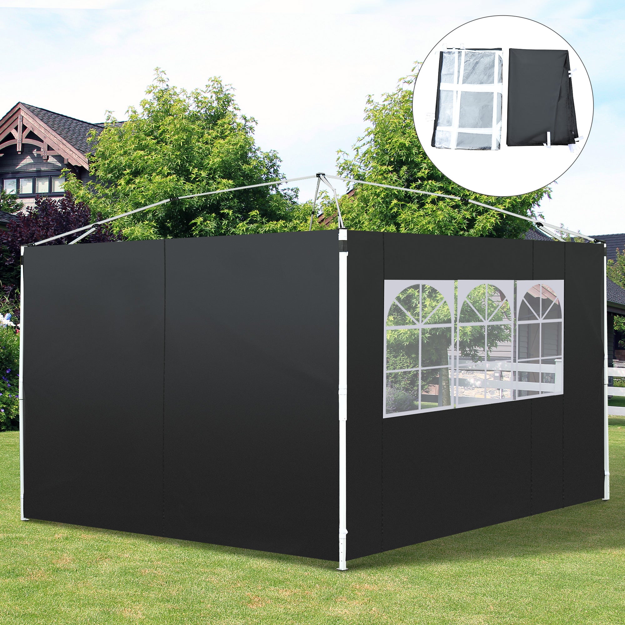 3m Gazebo Exchangeable Side Panels with Window for 3x3 Gazebo - Black