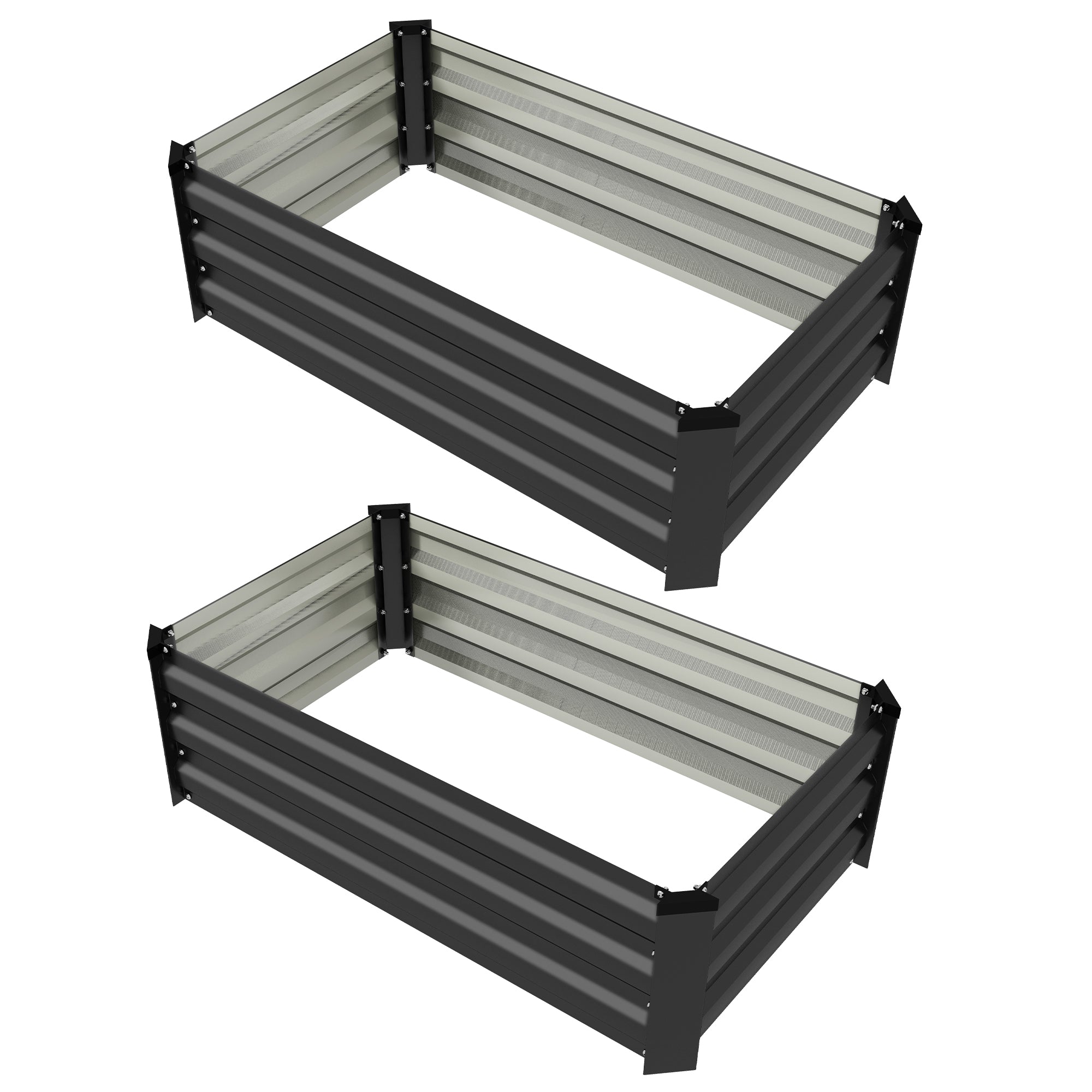 Set of 2 Galvanised Steel Raised Garden Beds - Grey Durable Outdoor Planters