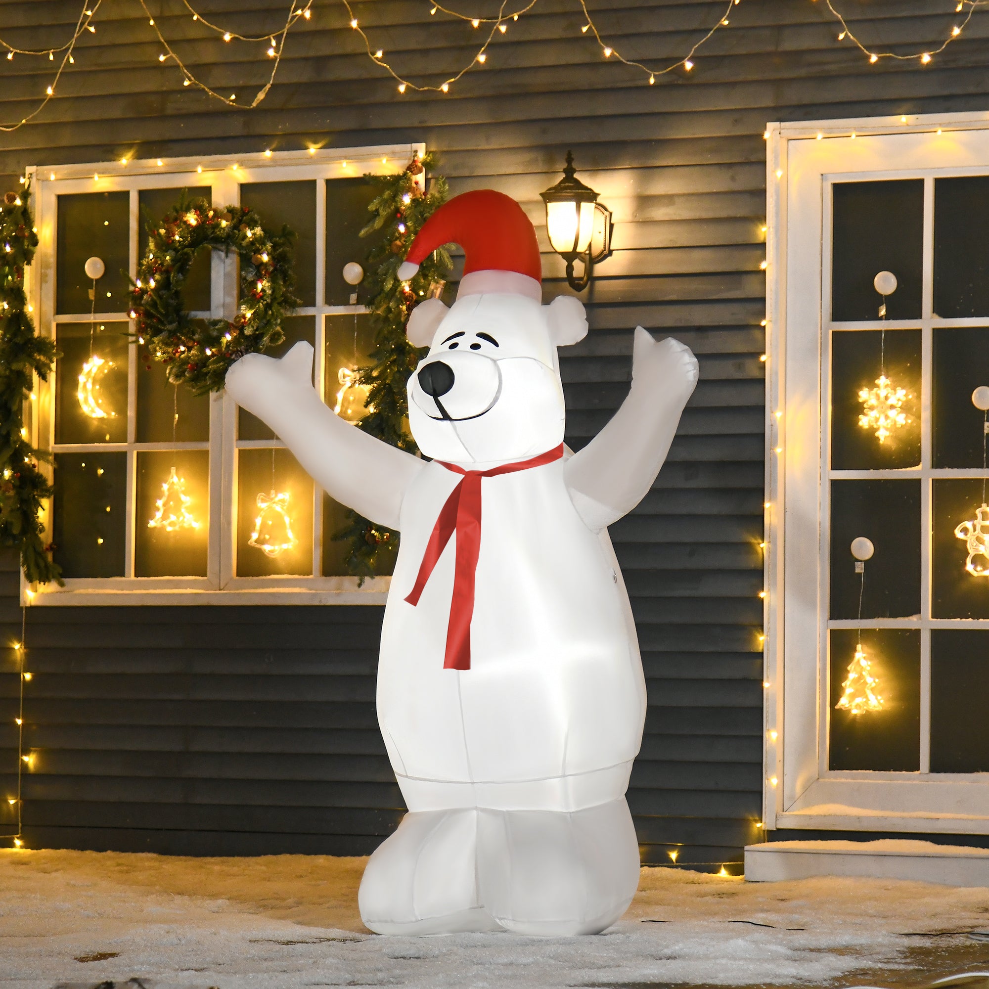 6ft Inflatable Bear Christmas Decoration with LED Lights - Red & White