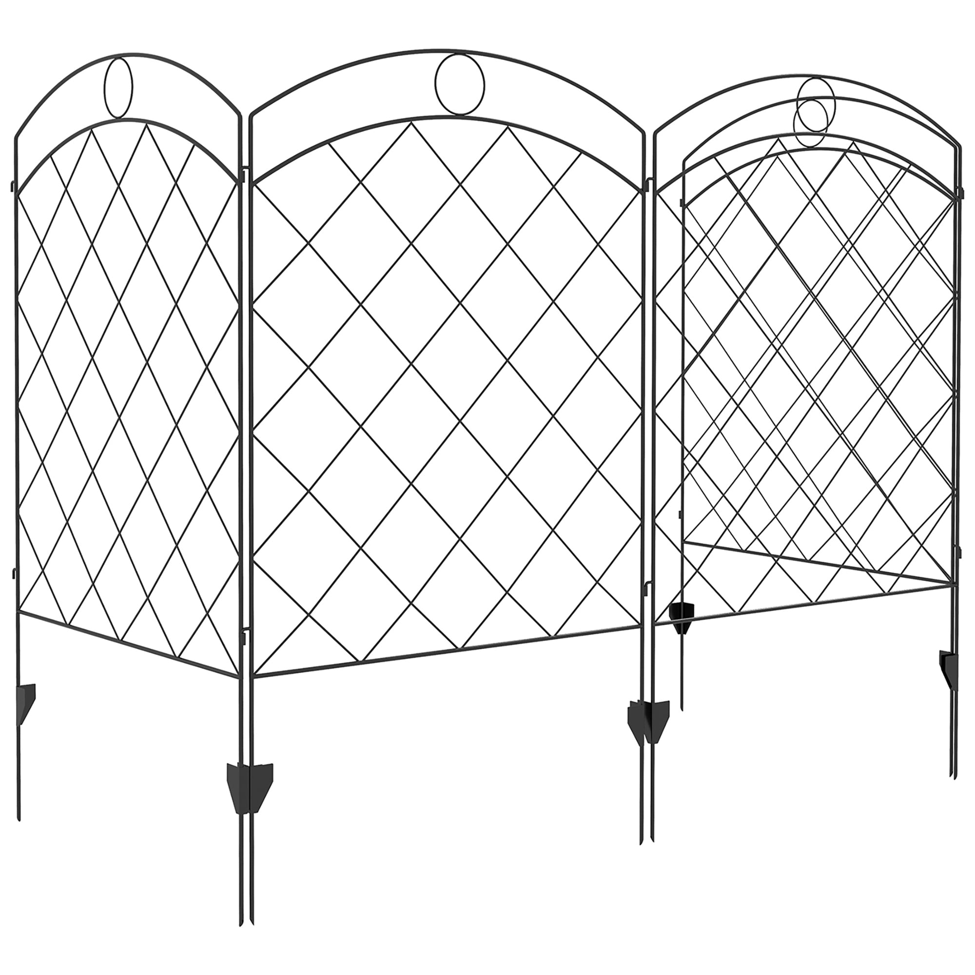 Set of 4 Steel Decorative Outdoor Picket Fence Panels - Black