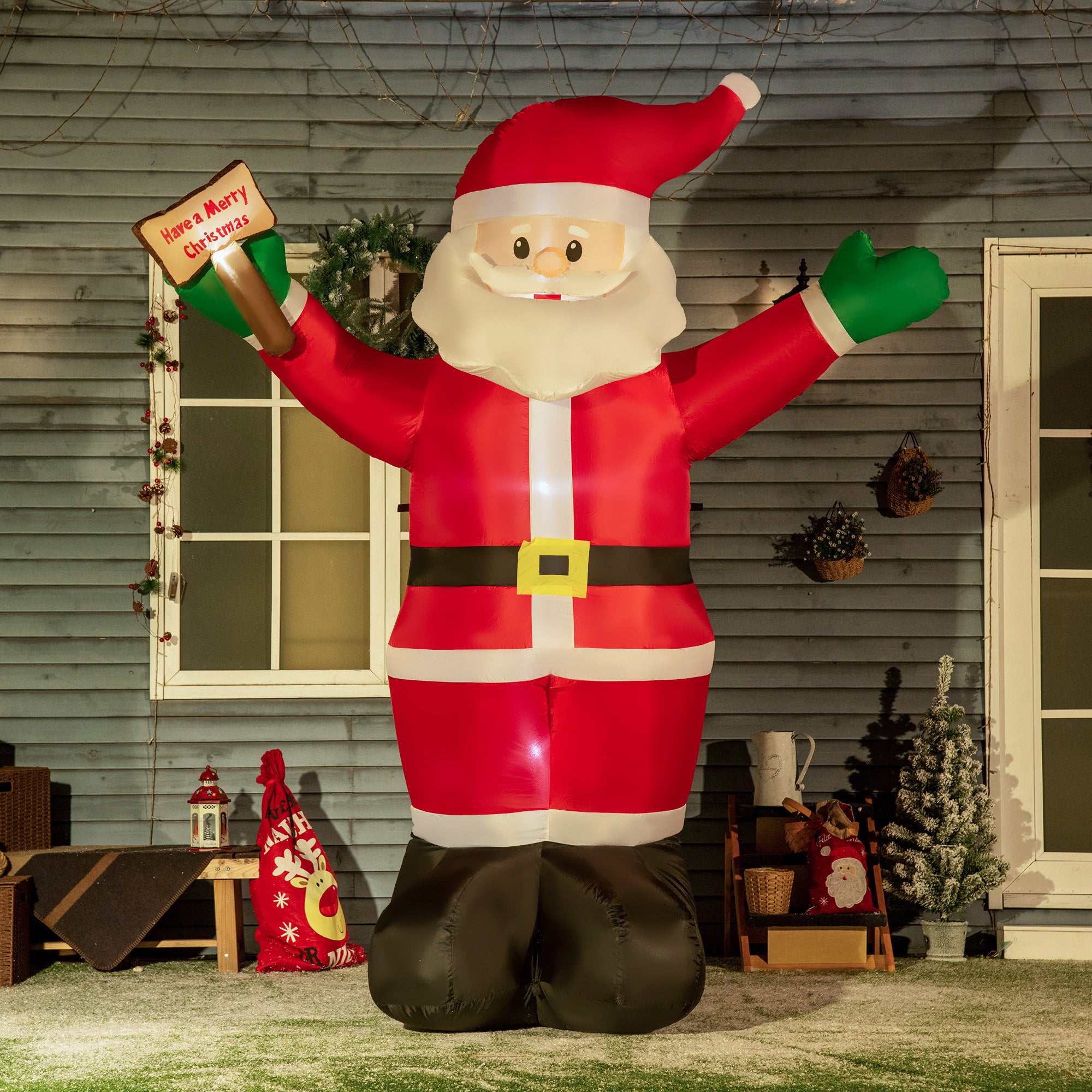 8ft Inflatable Christmas Santa Claus with LED Blessings Sign Outdoor Yard Display - Red
