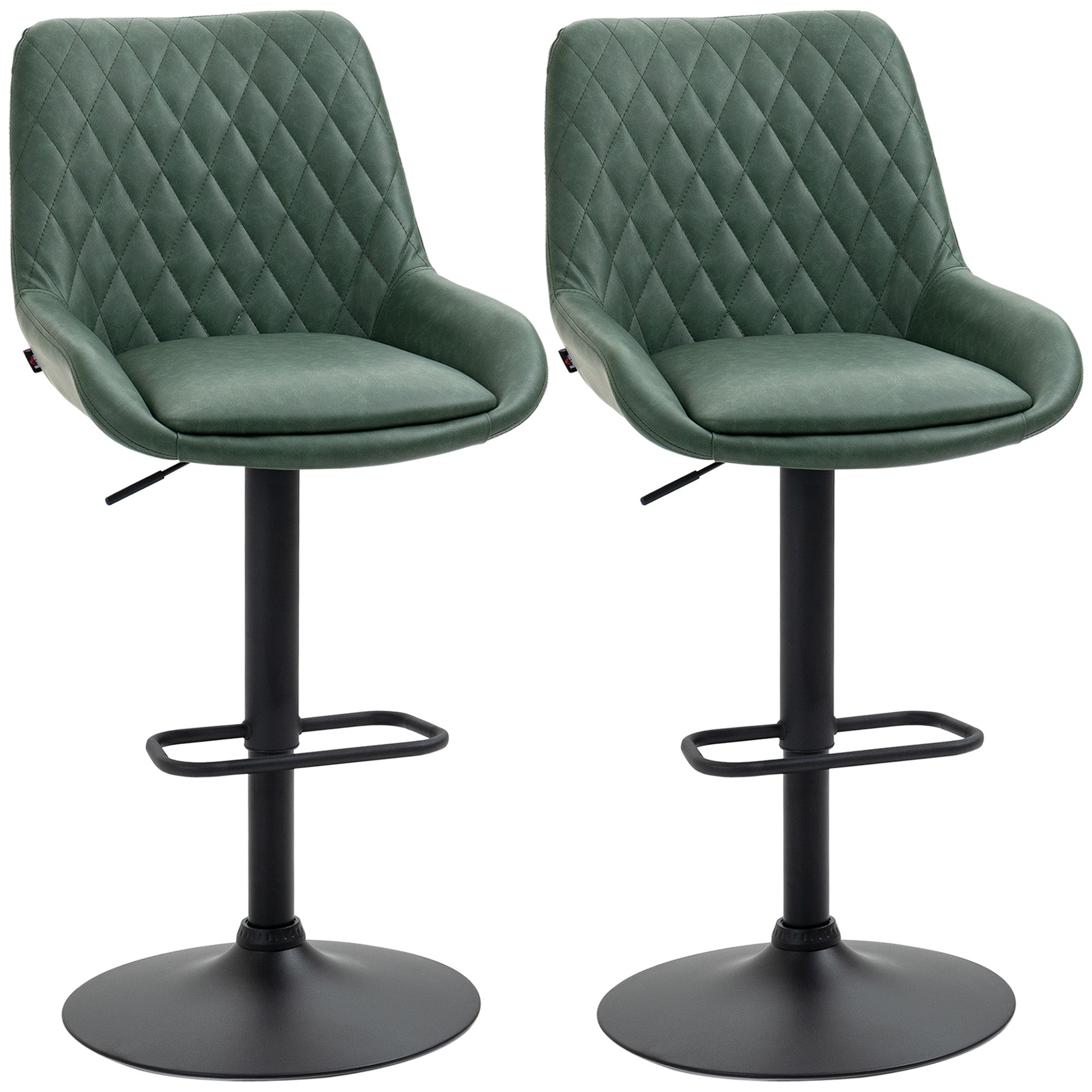 Adjustable Retro Bar Stools Set of 2 with Swivel Seat - Green