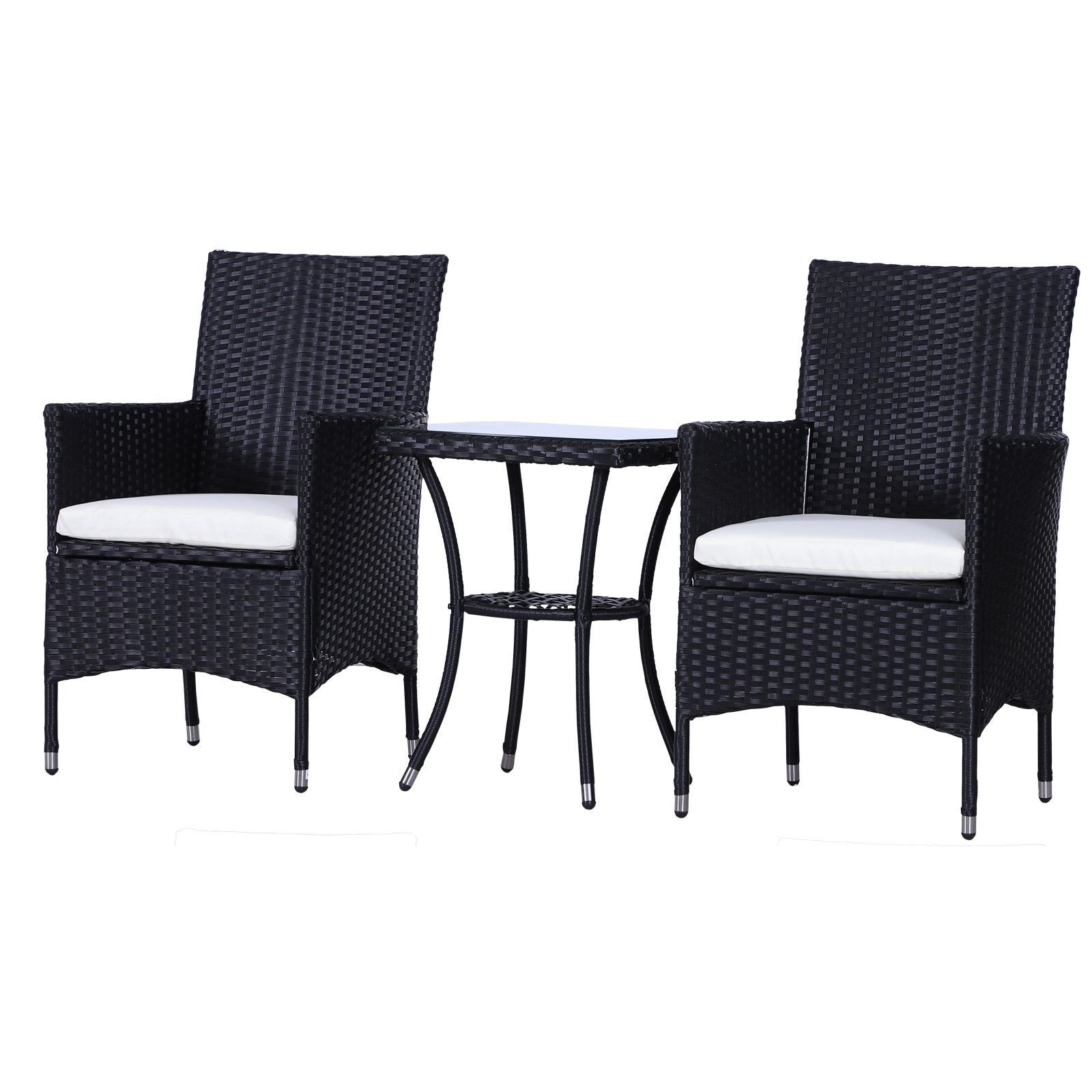 3 Piece Outdoor Rattan Bistro Set Durable Comfortable Seating Black