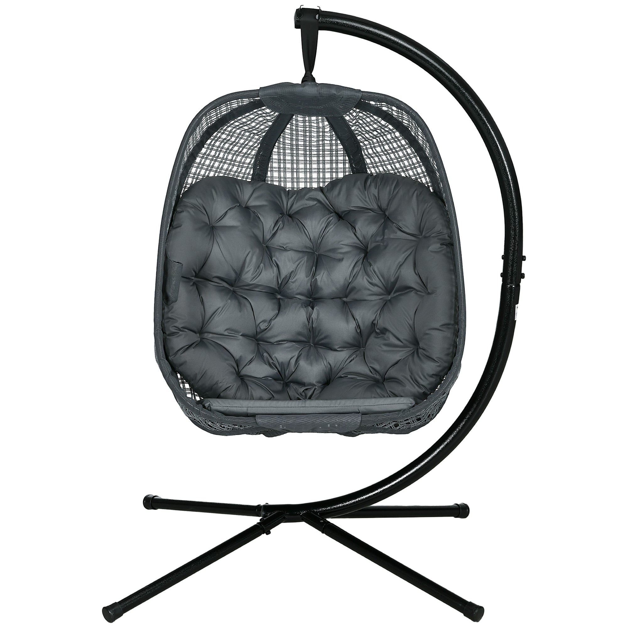Outdoor Swing Chair with Thick Padded Cushion and Metal Stand - Dark Grey