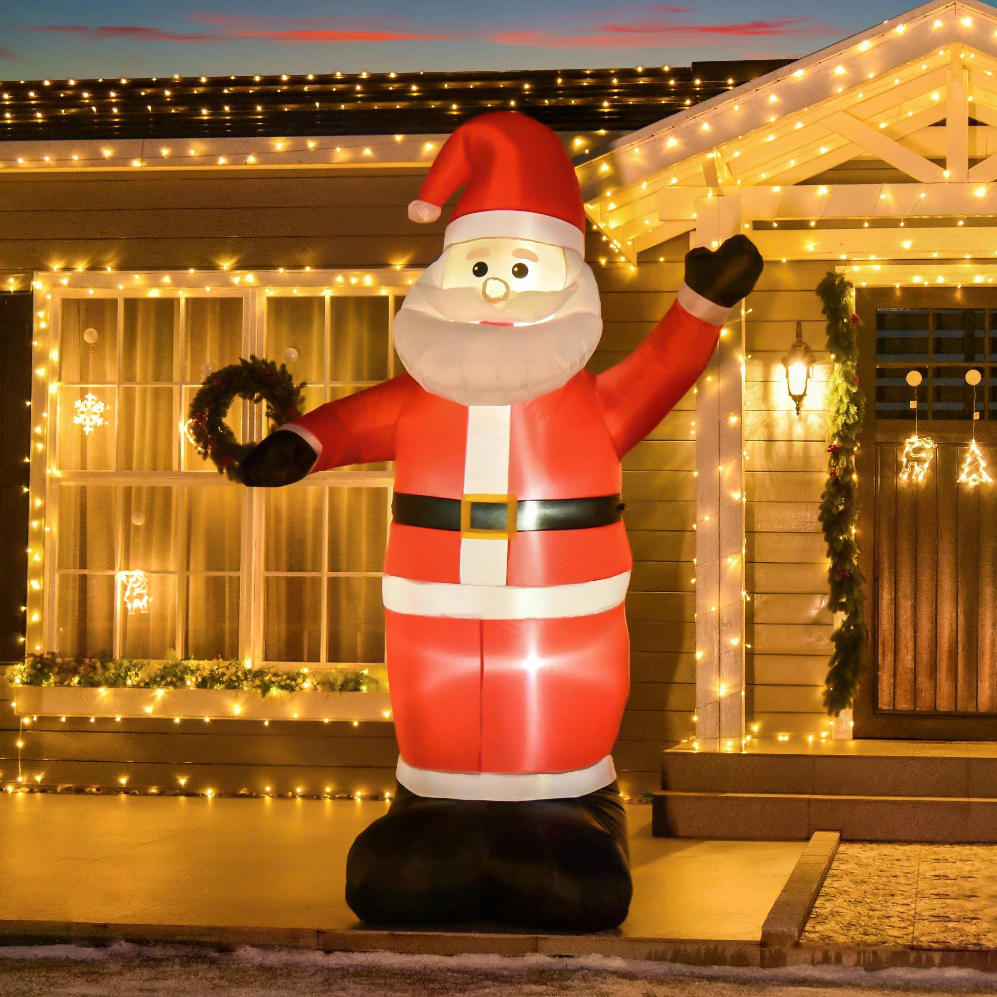2.4m Inflatable Waving Santa Claus with LED Lights - Red