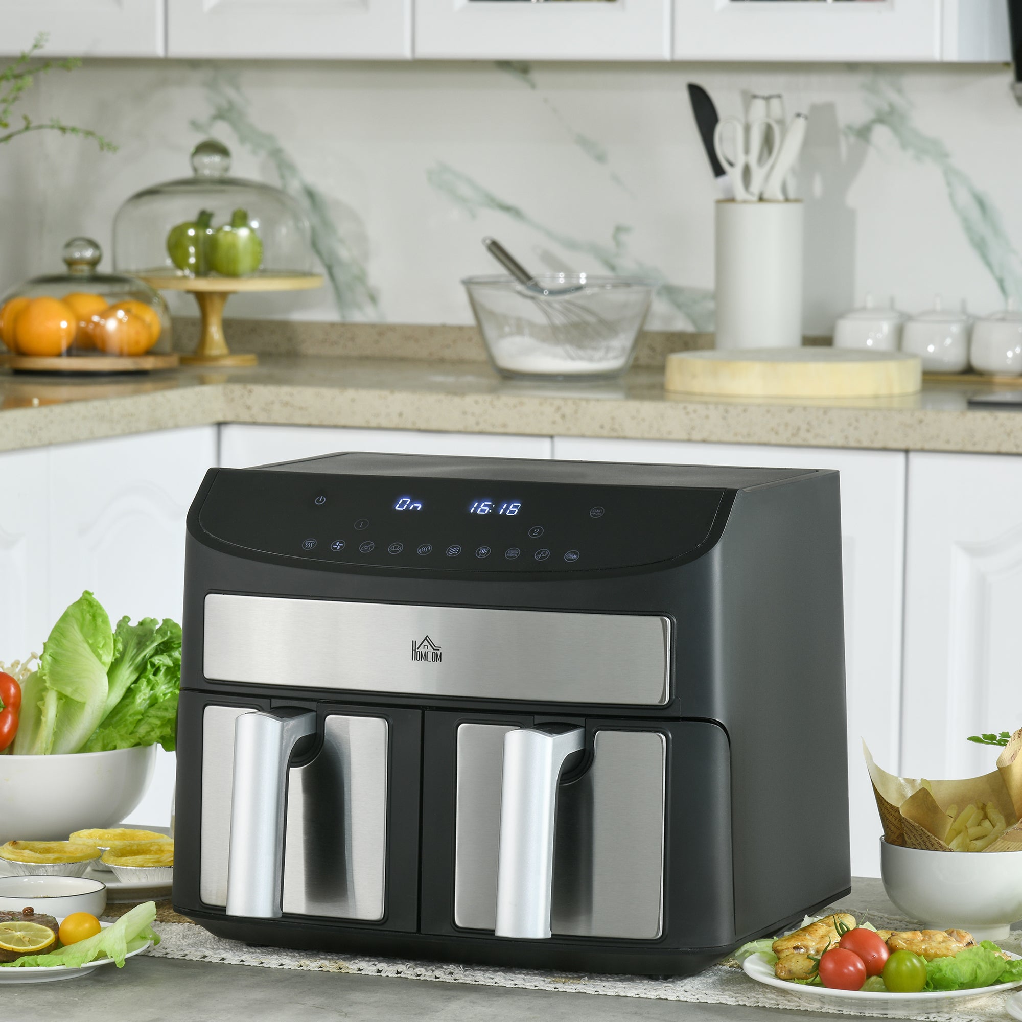 Dual Zone 8L Air Fryer with Sync Cook Function - Black