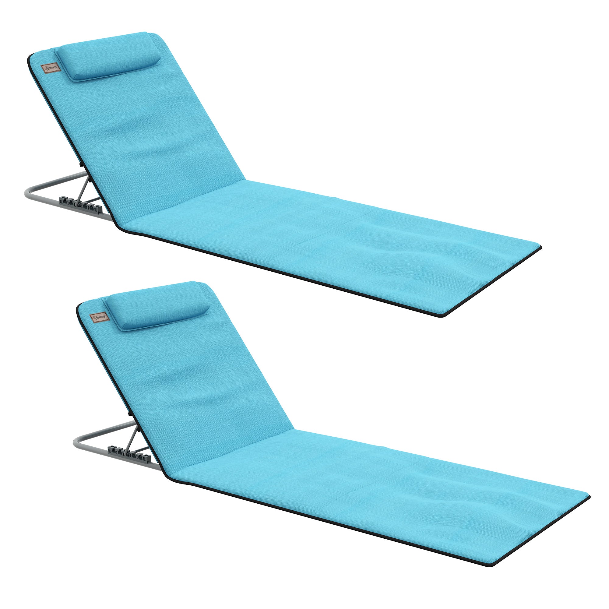 2-Piece Metal Frame Outdoor Beach Reclining Chair Set with Pillow - Light Blue