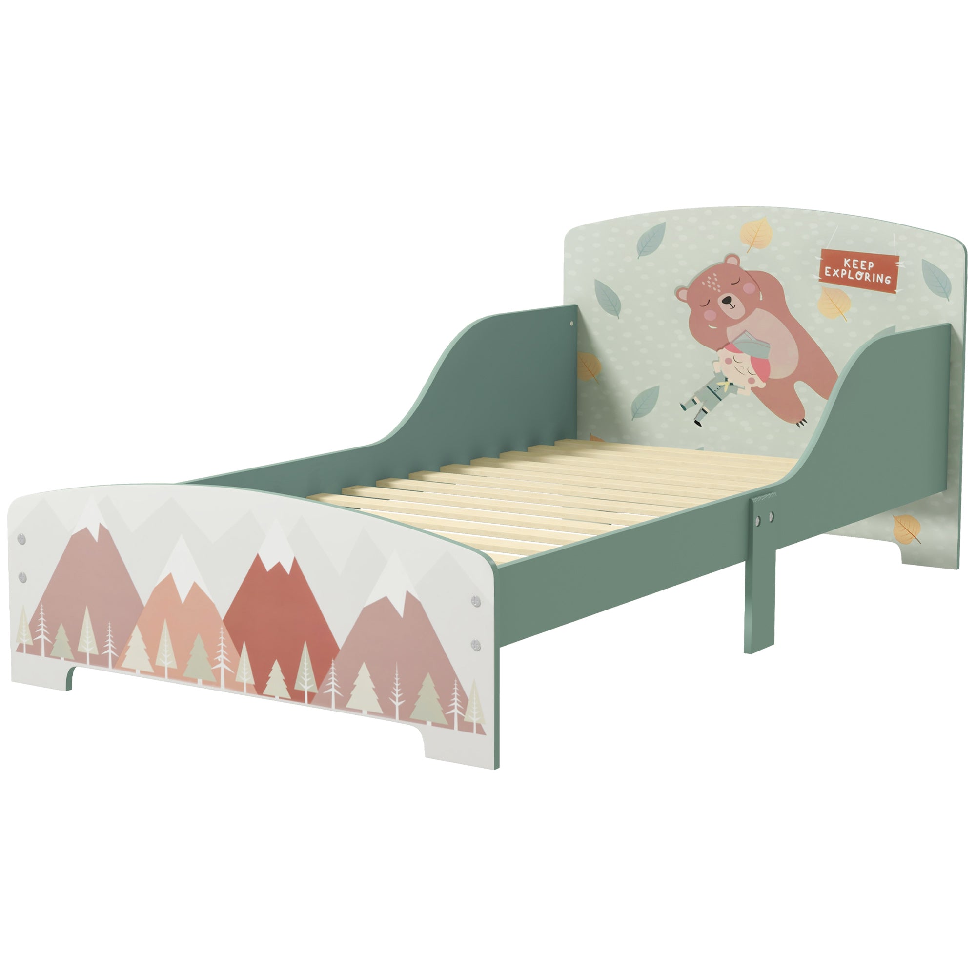 Toddler Bed Frame with Safety Siderails - Green Animal Theme