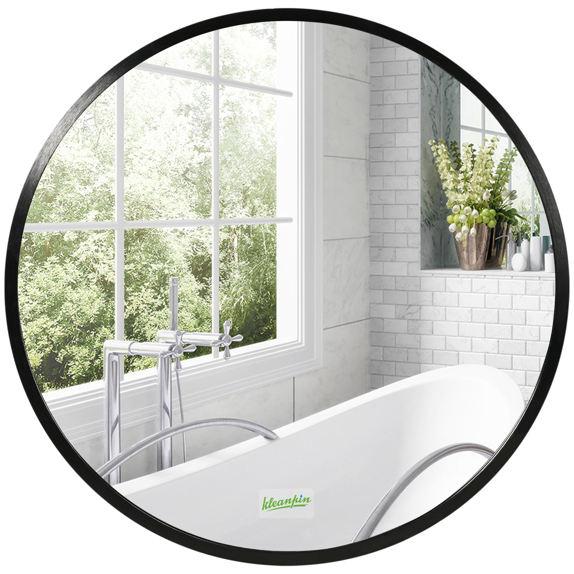 Modern Round Bathroom Mirror with Durable Aluminium Frame - Black
