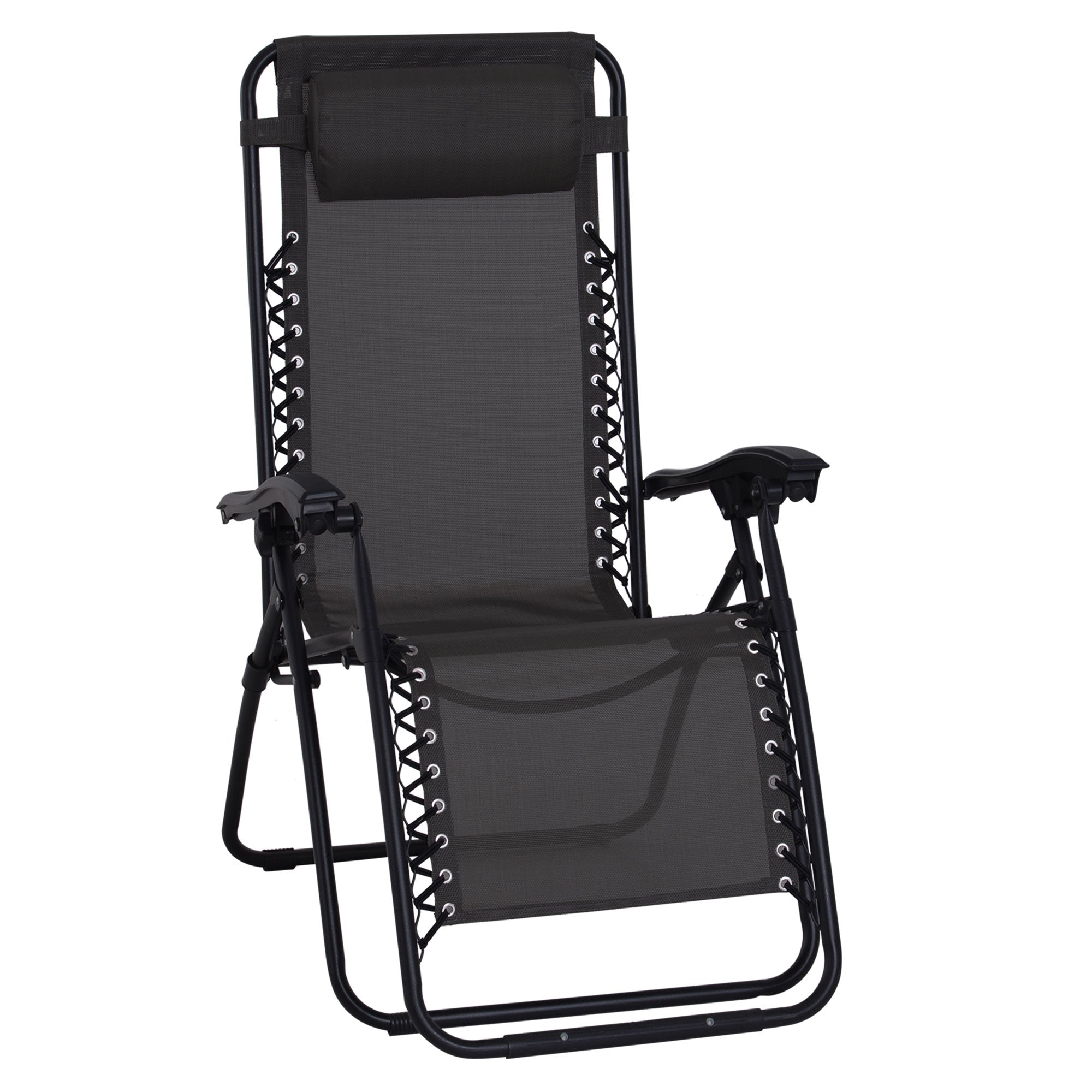 Zero Gravity Folding Reclining Chair with Adjustable Head Pillow - Black
