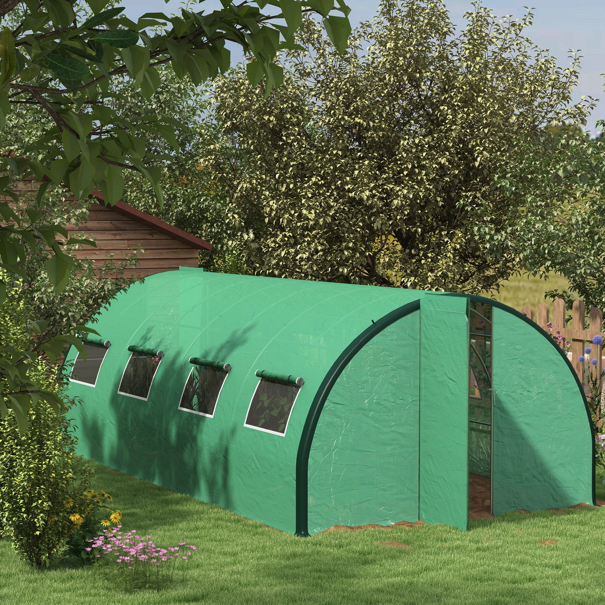 6 x 3 Metre Walk-In Polytunnel Greenhouse with Galvanised Steel Frame - Green