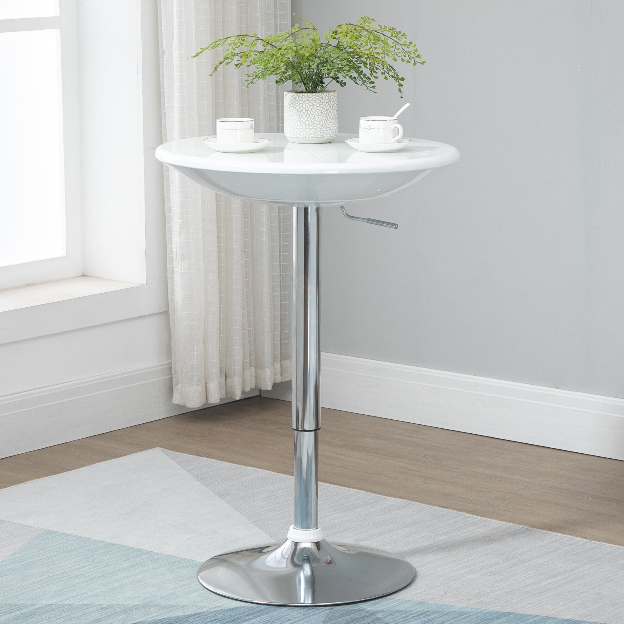 Adjustable Height Modern Round Bar Table with Swivel Top - White