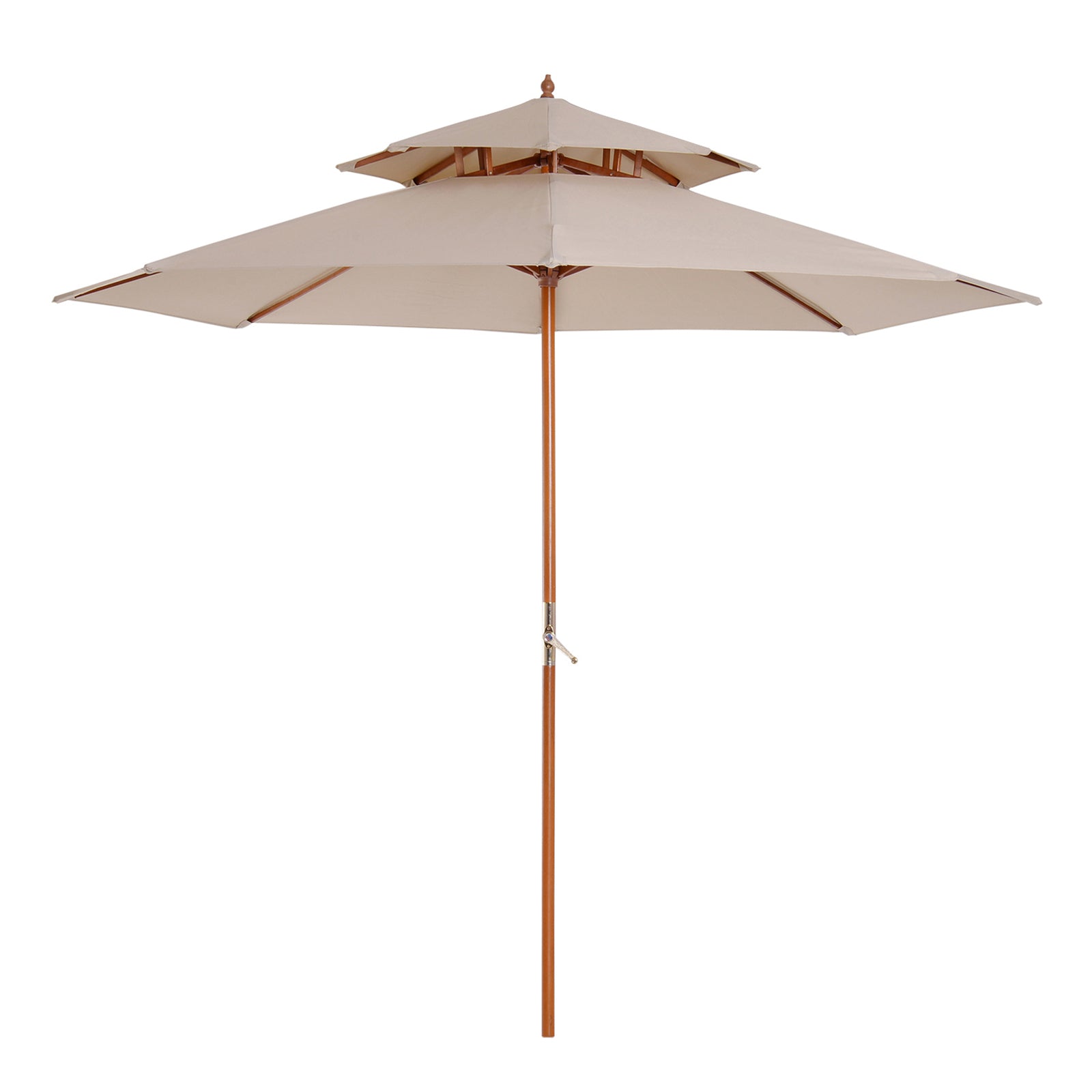 Double Canopy Outdoor Parasol with Solid Wood Frame - Beige